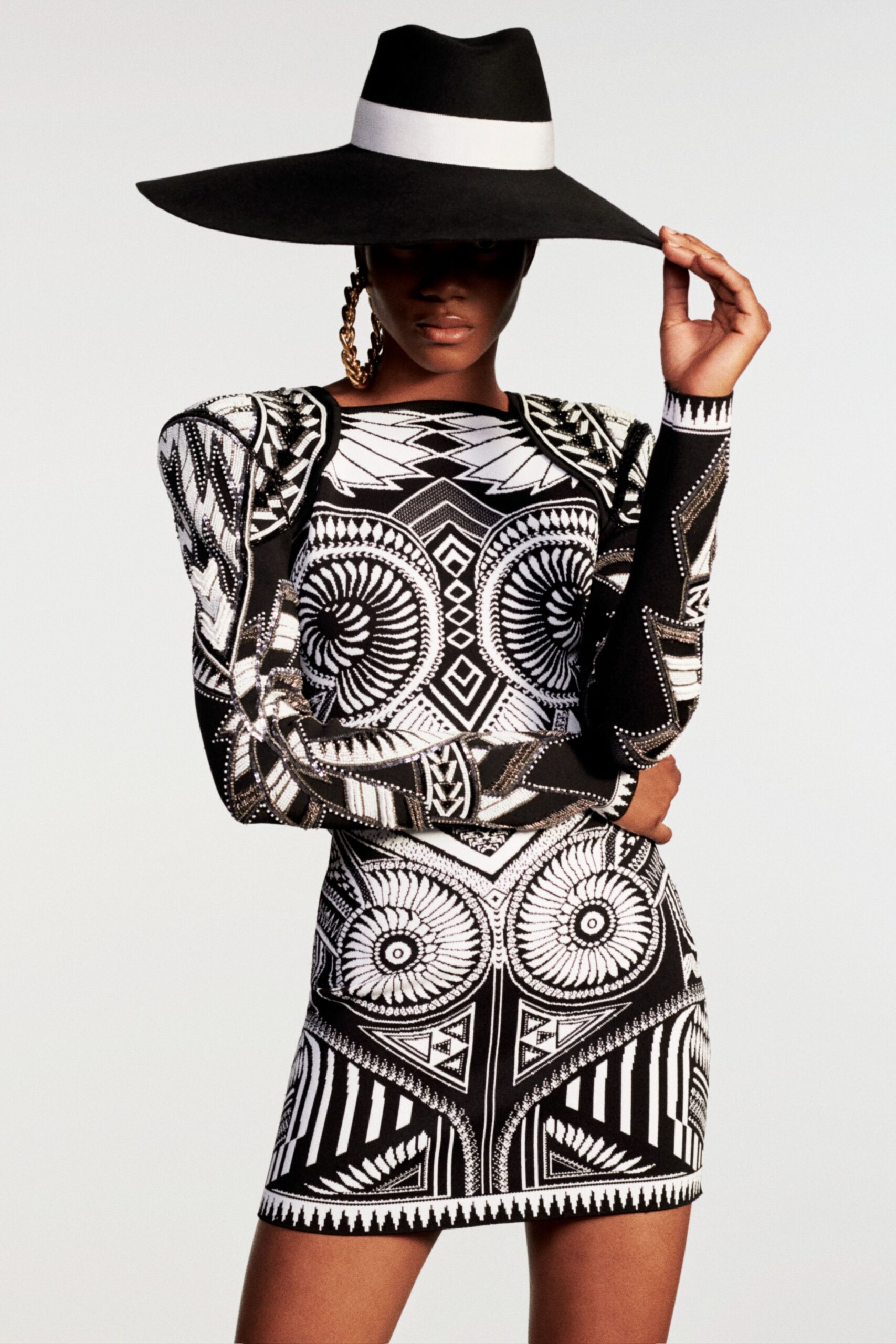 black and white printed mini dress