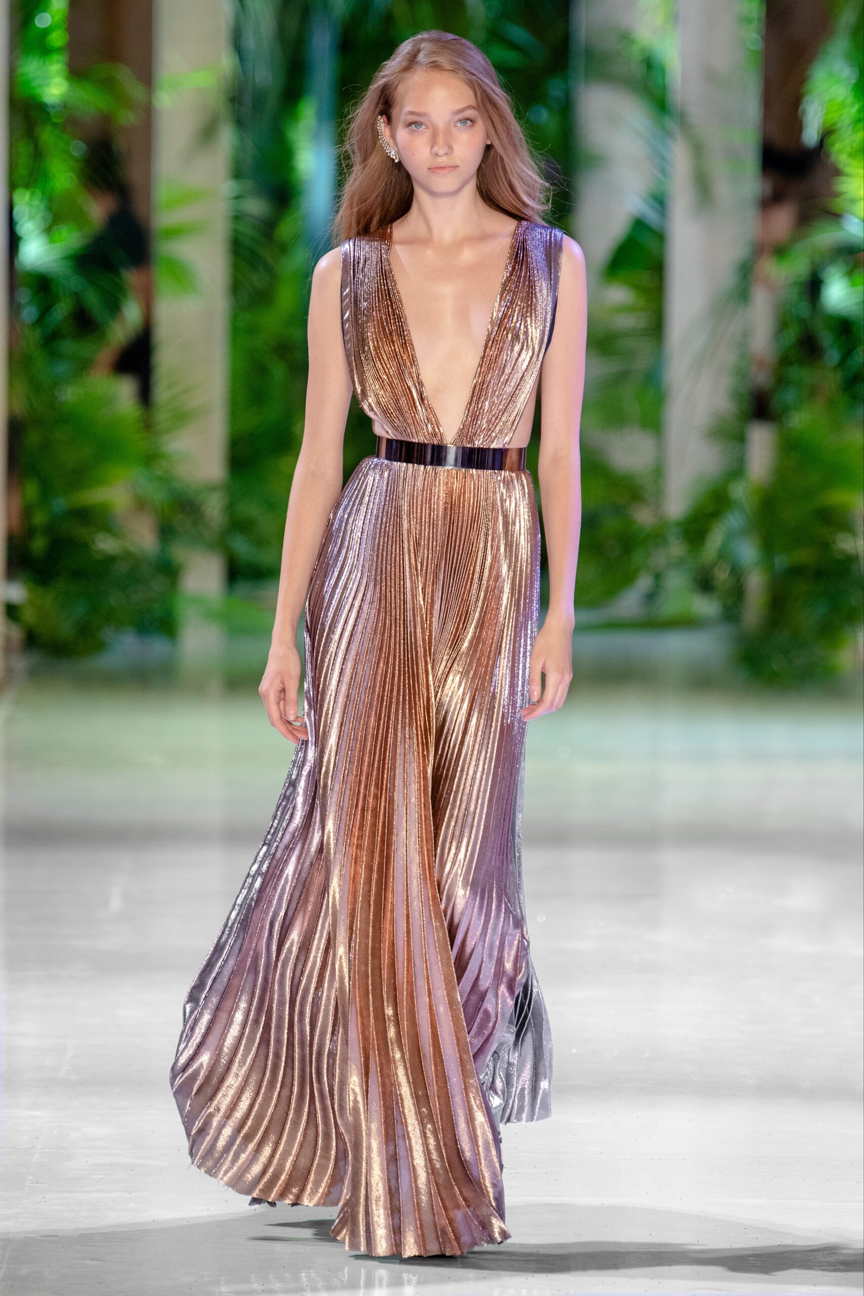 gold and silver pleated gown