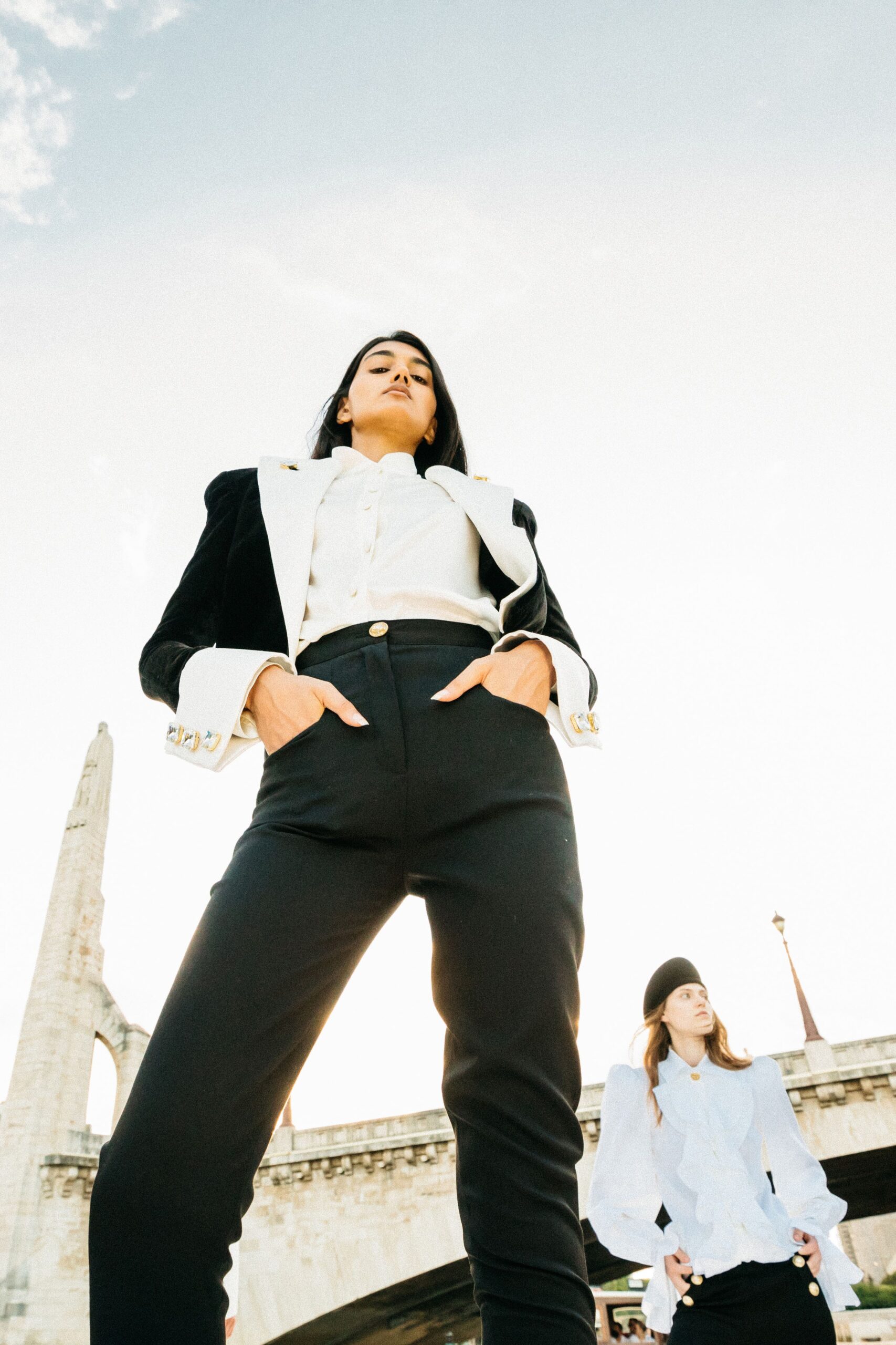 black blazer white shirt tailored pants