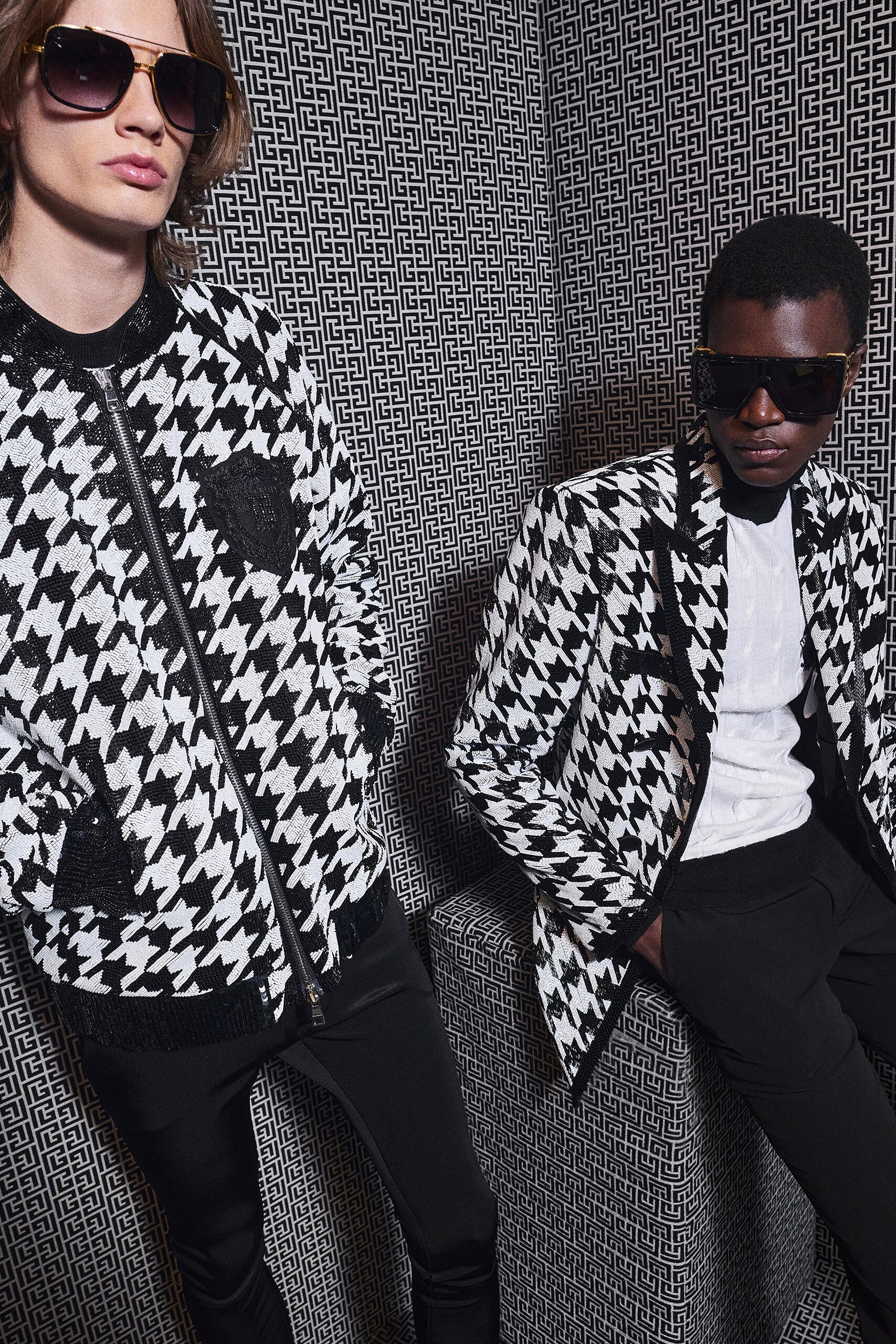 black and white checked jacket and blazer
