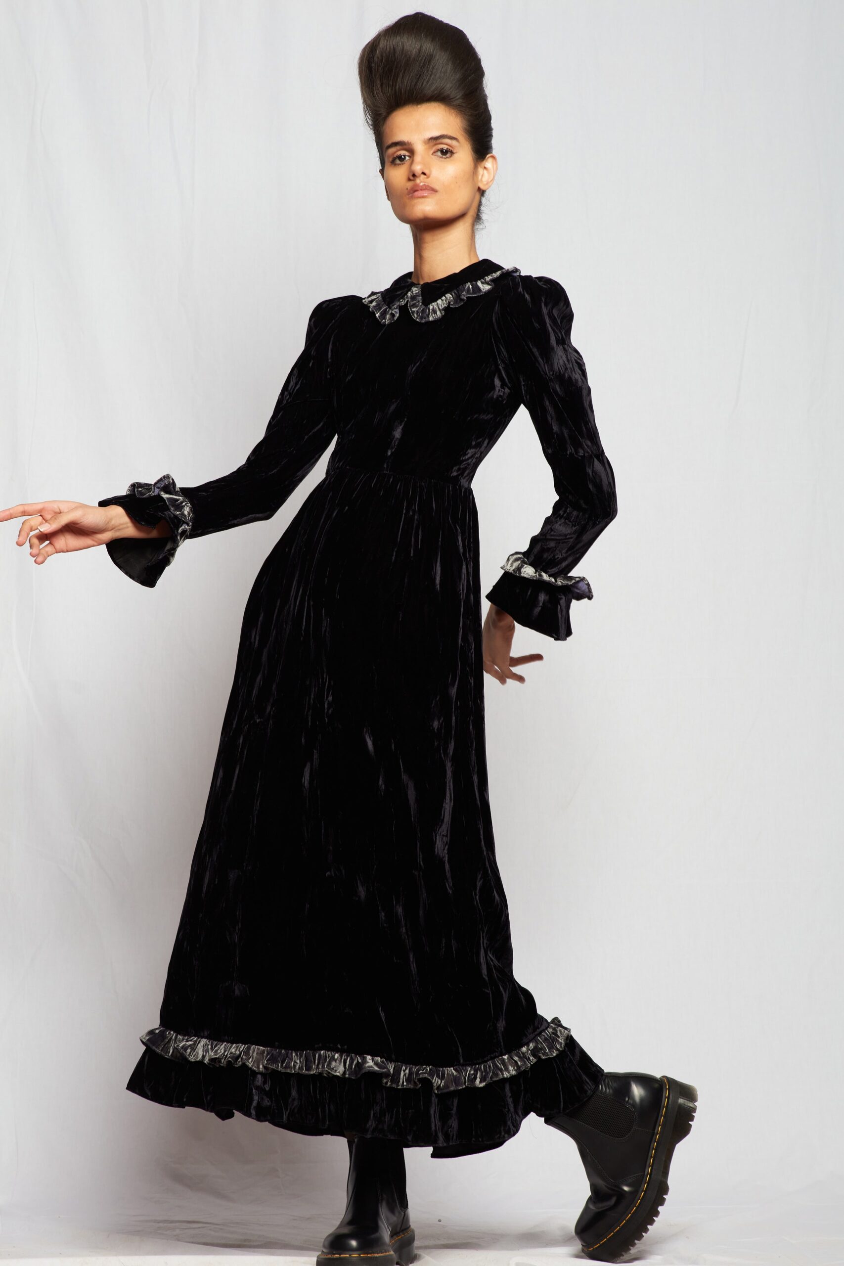 black velvet long-sleeve dress