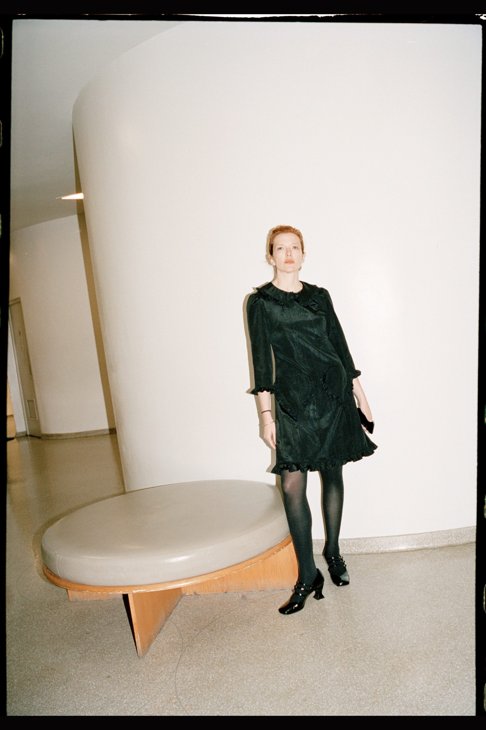 black silk ruffled mini dress
