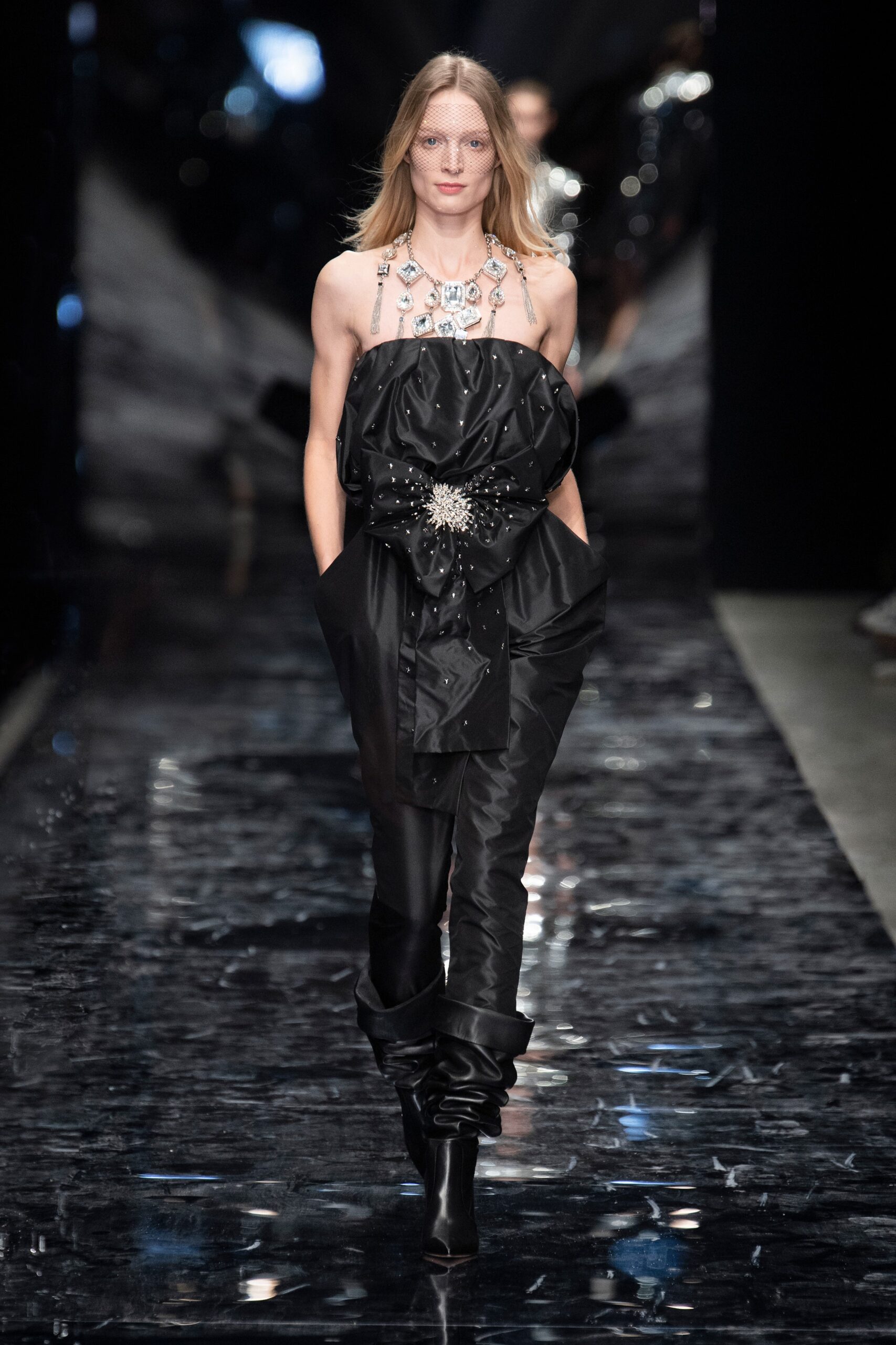 black silk sleeveless jumpsuit