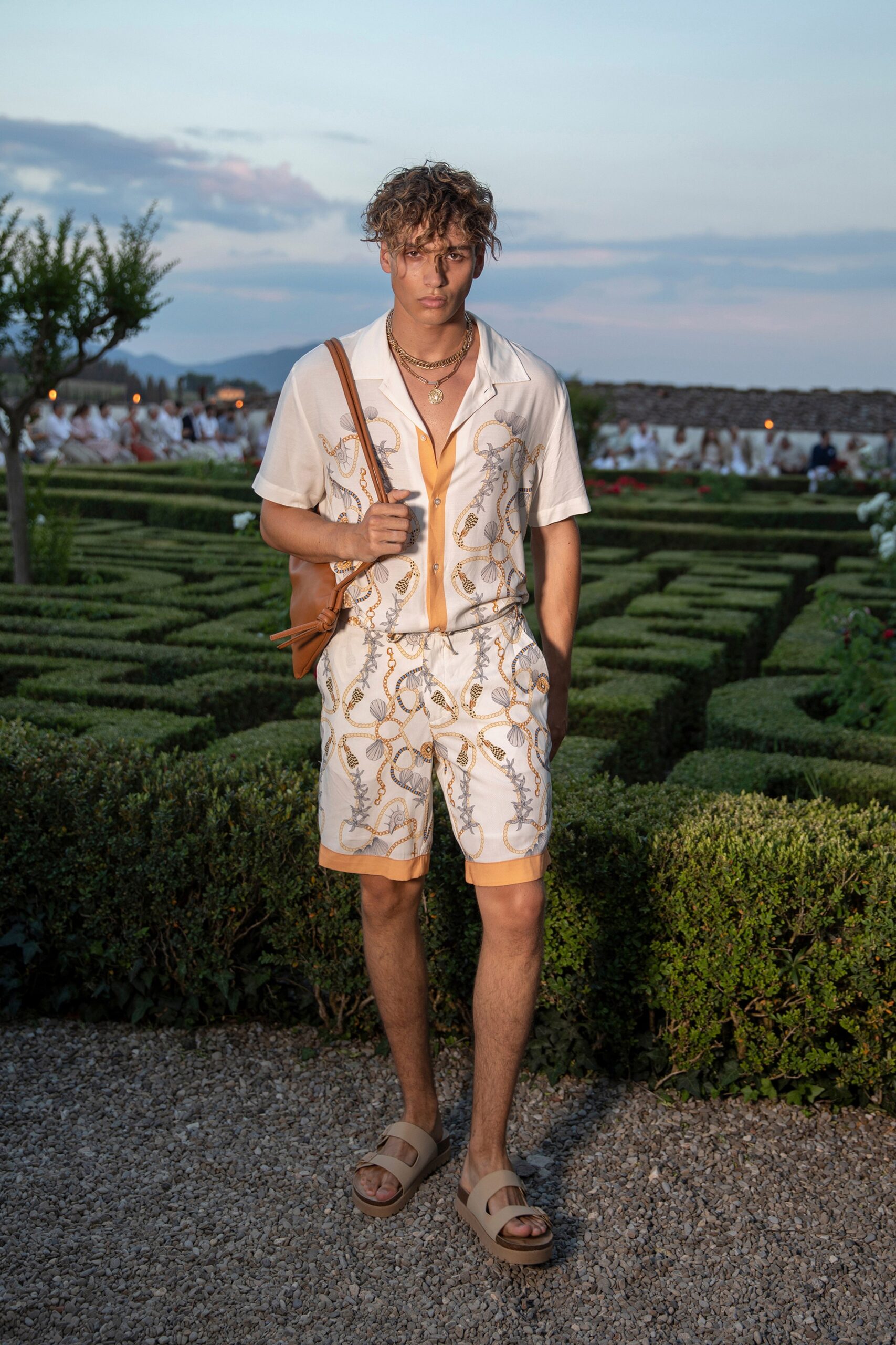 white printed shirt and shorts