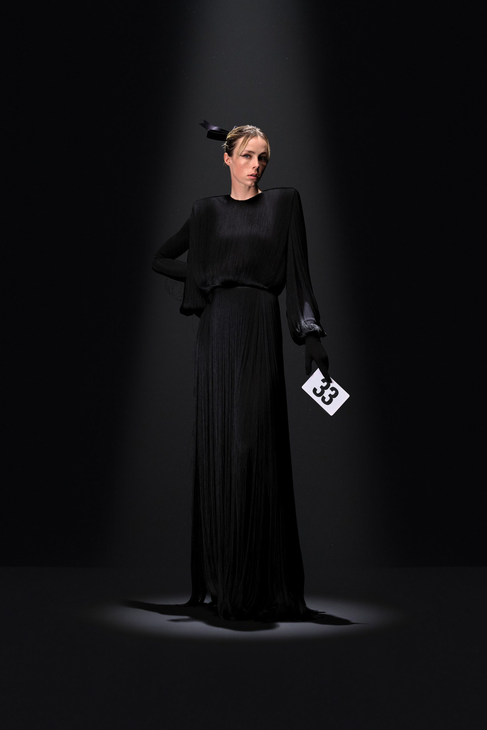 black silk pleated gown