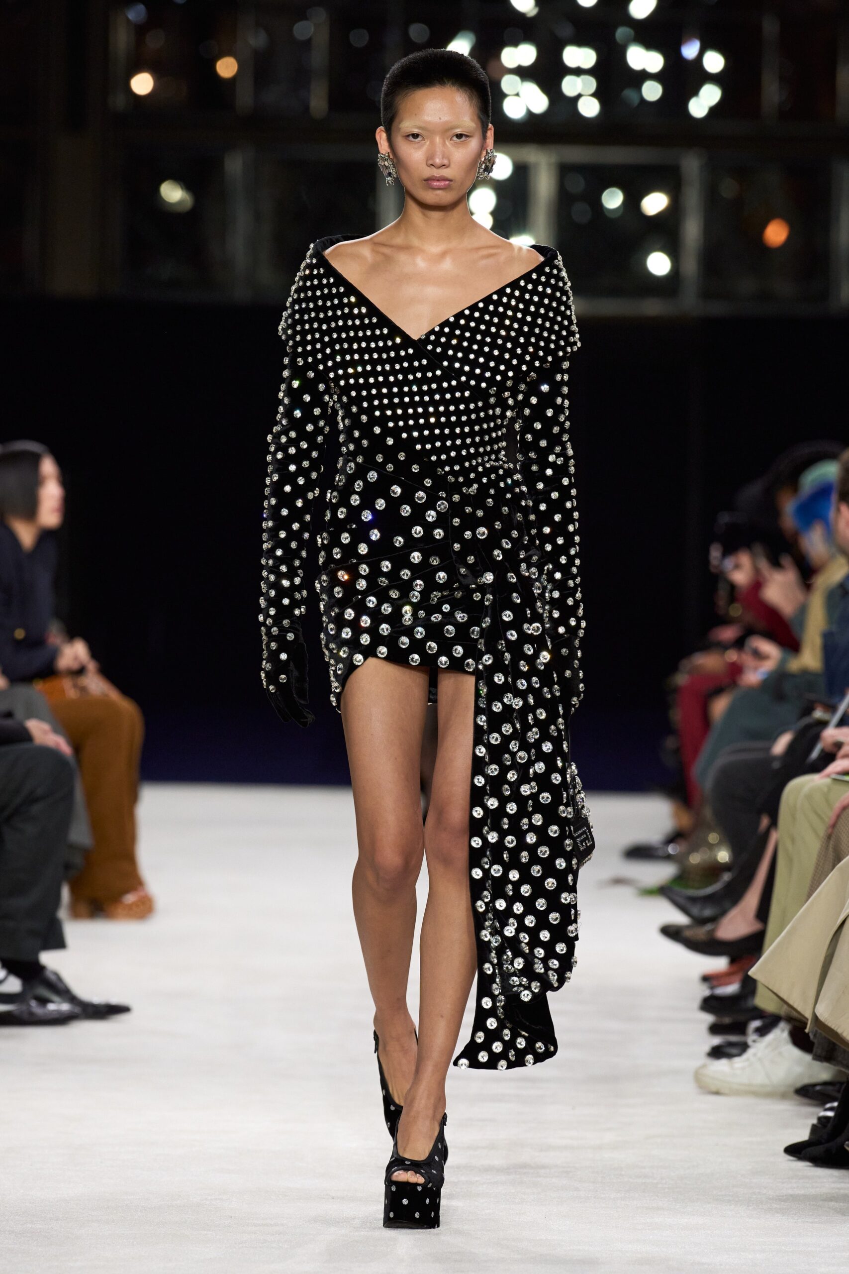 black sequined asymmetric dress
