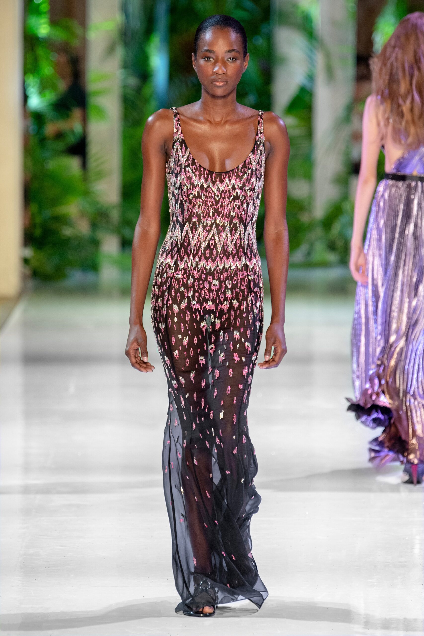 black silk embroidered gown