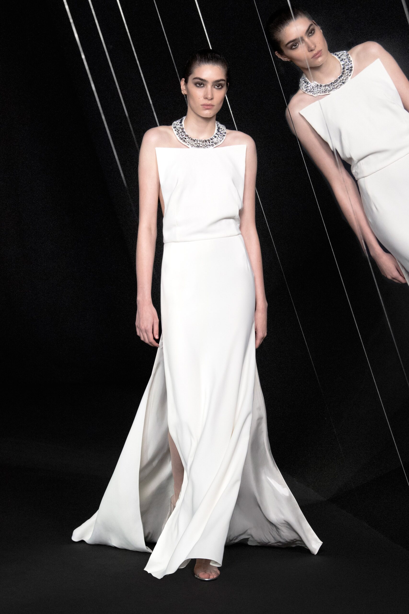 white silk fitted gown