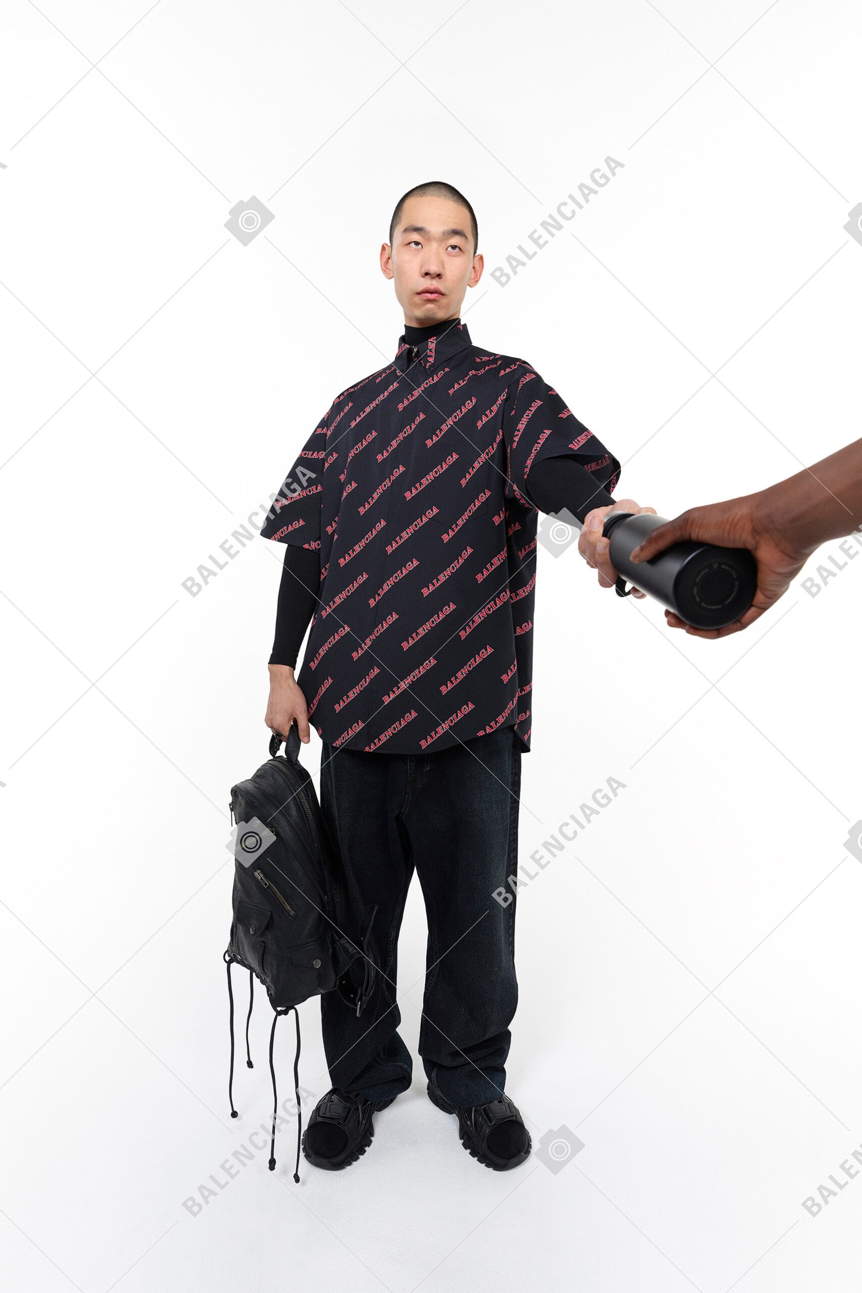 black and red printed top with relaxed pants