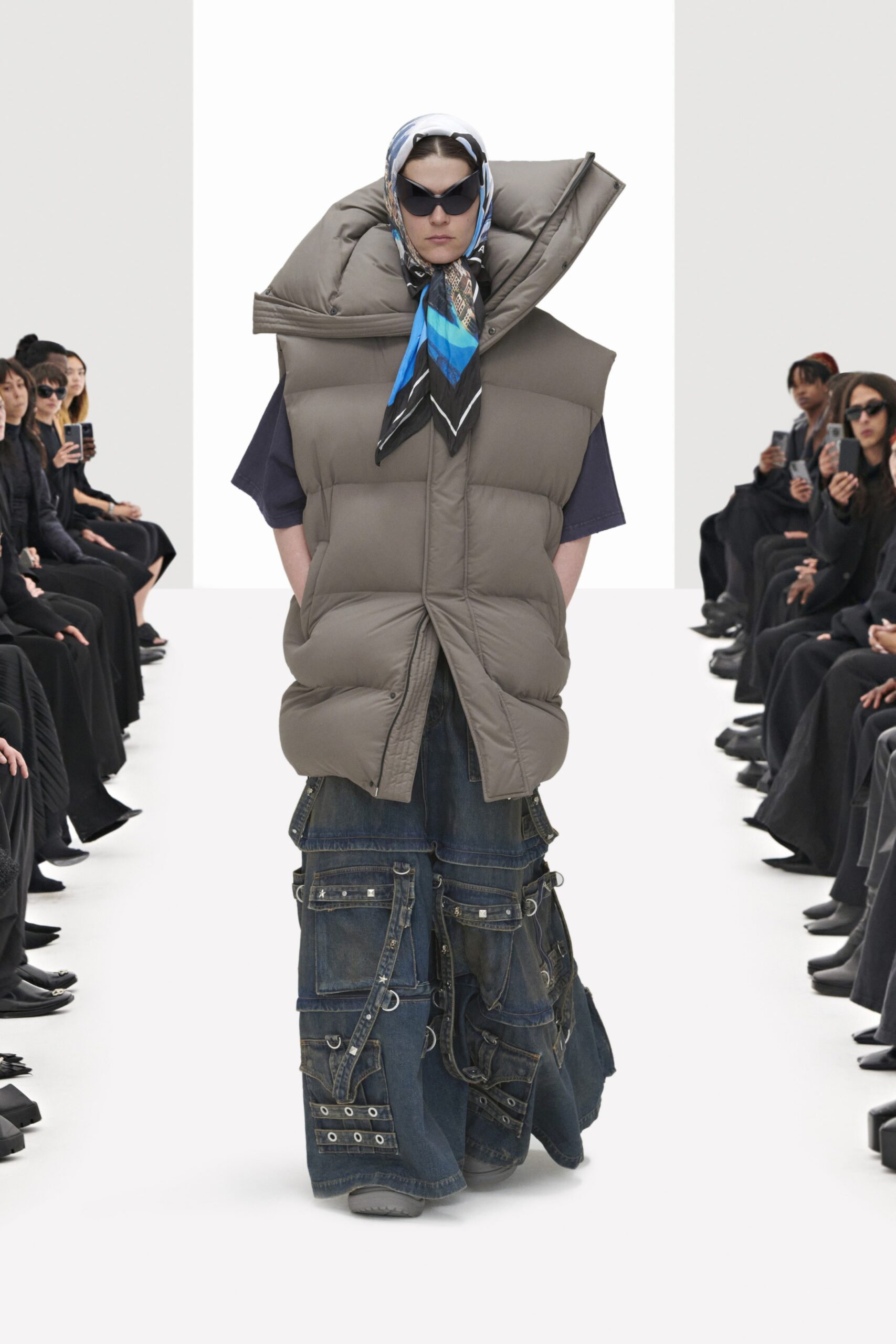 gray sleeveless oversized padded vest