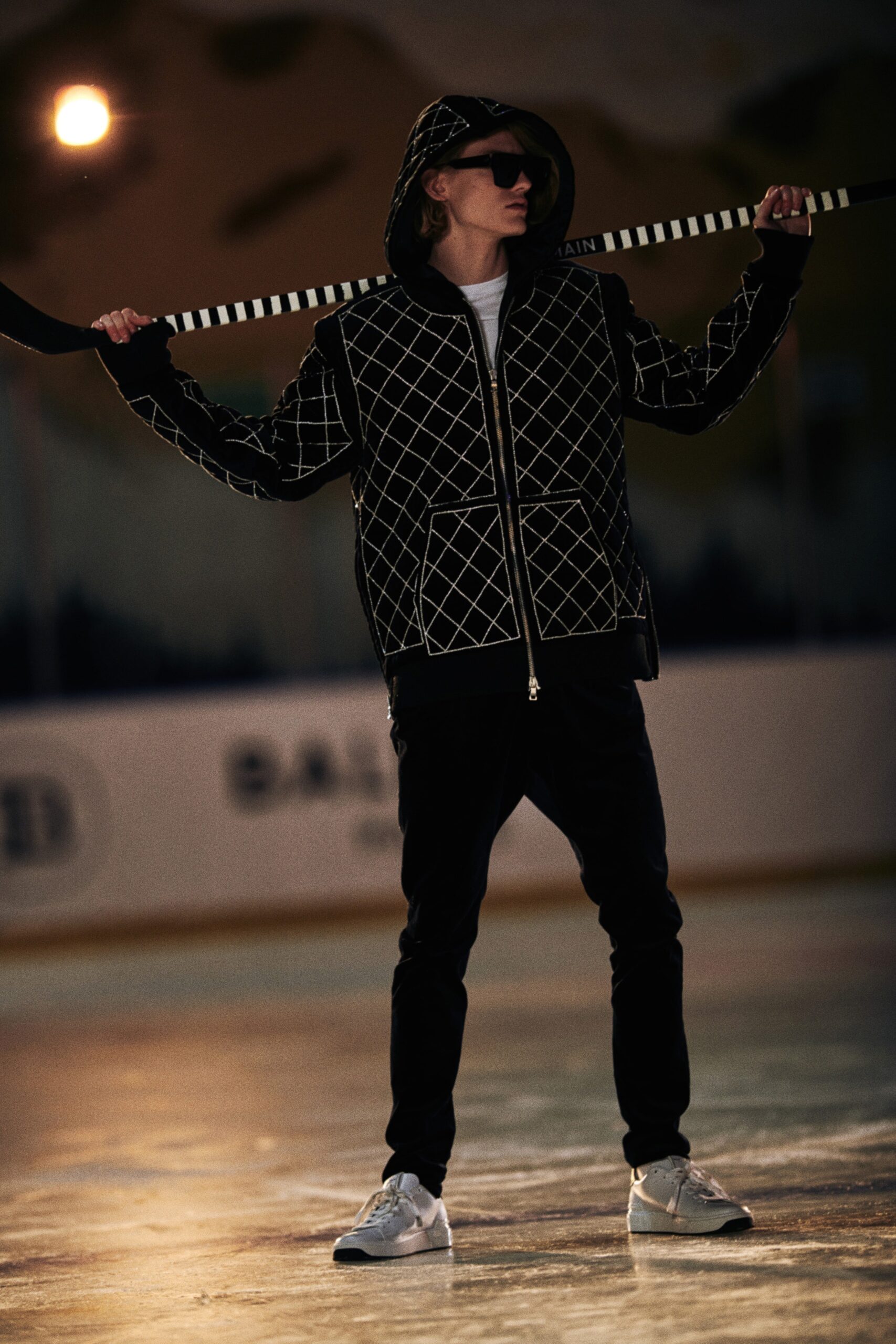 black and white hooded jacket