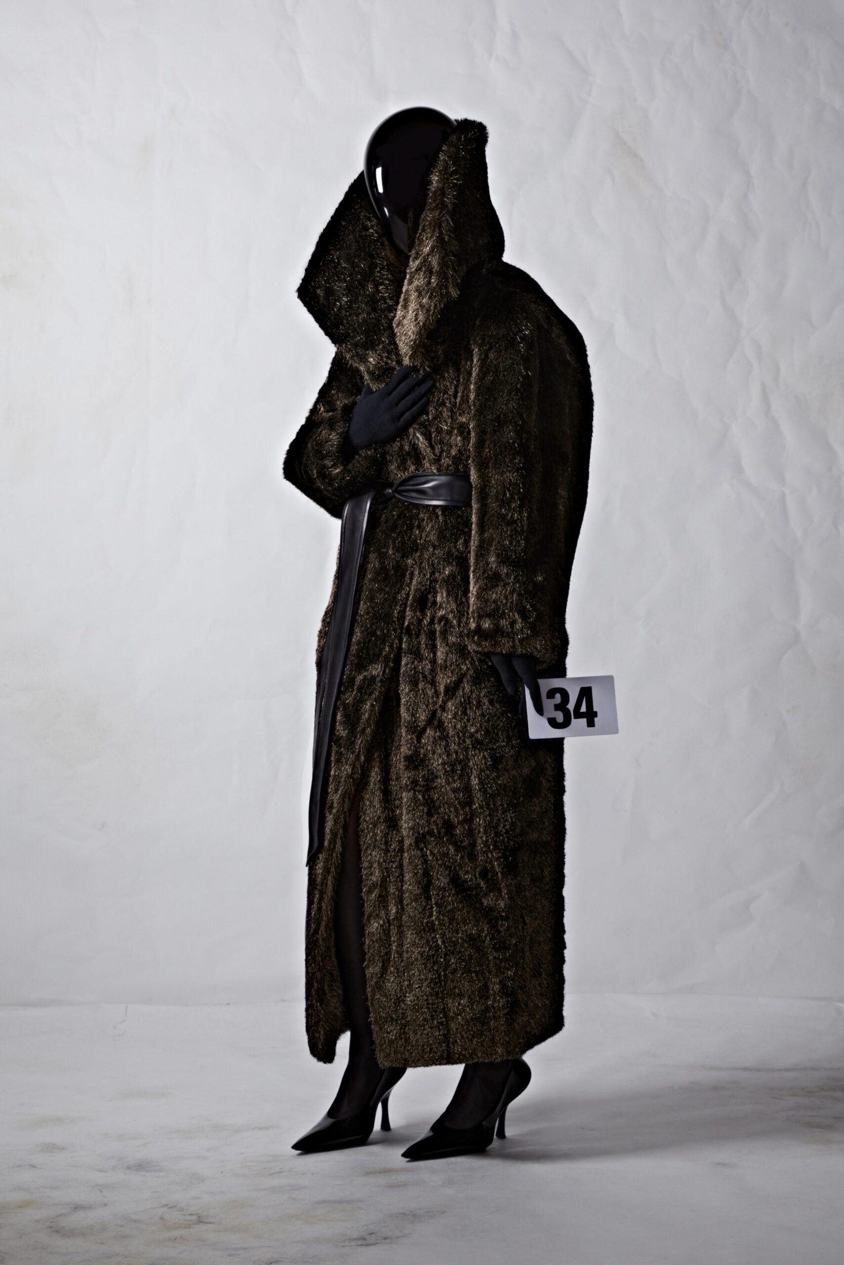 brown faux-fur belted coat