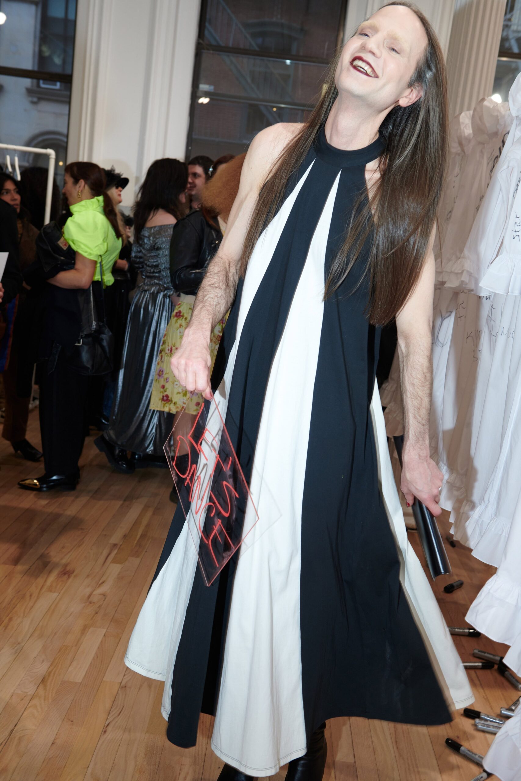 black and white sleeveless dress