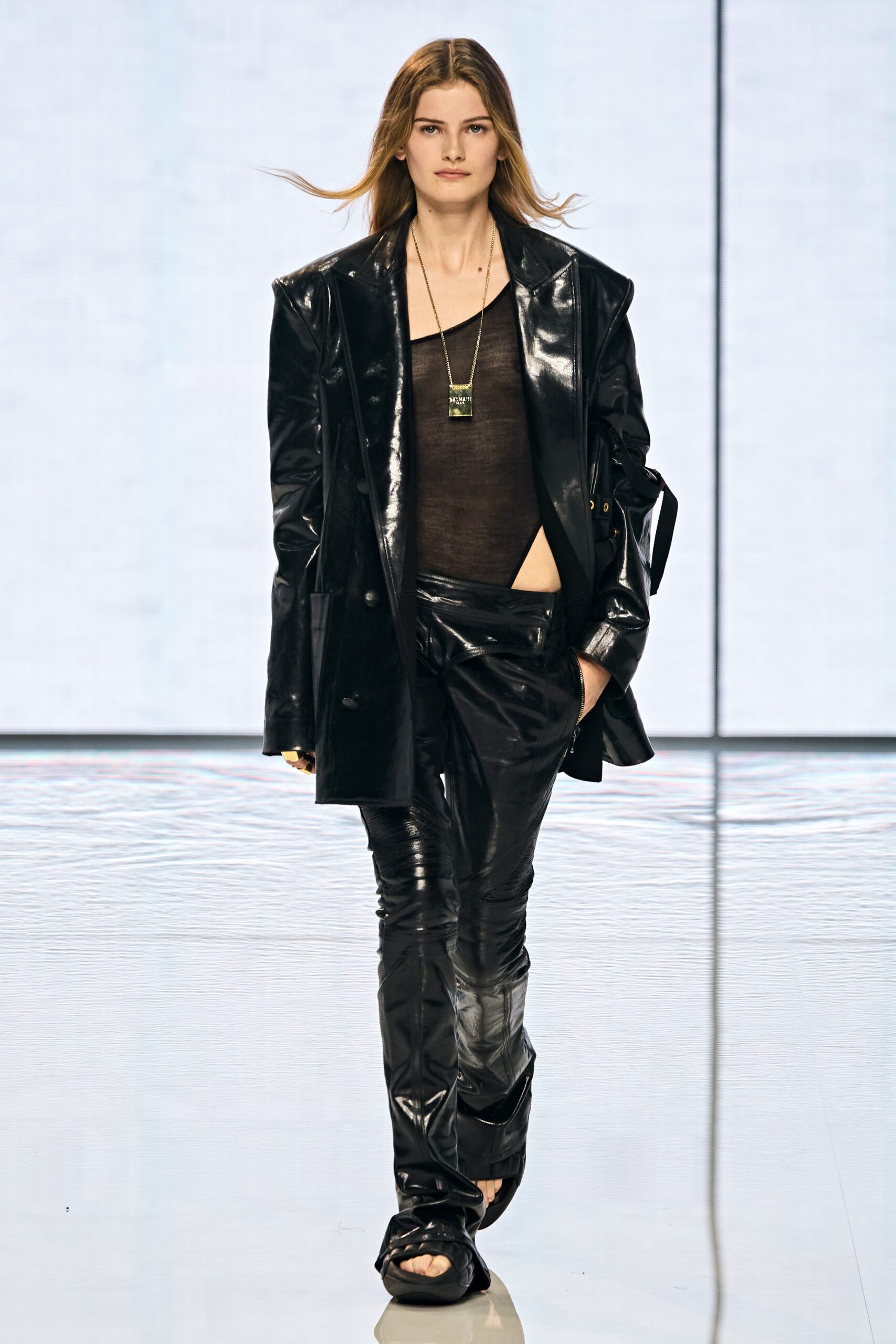 black vinyl blazer and pants