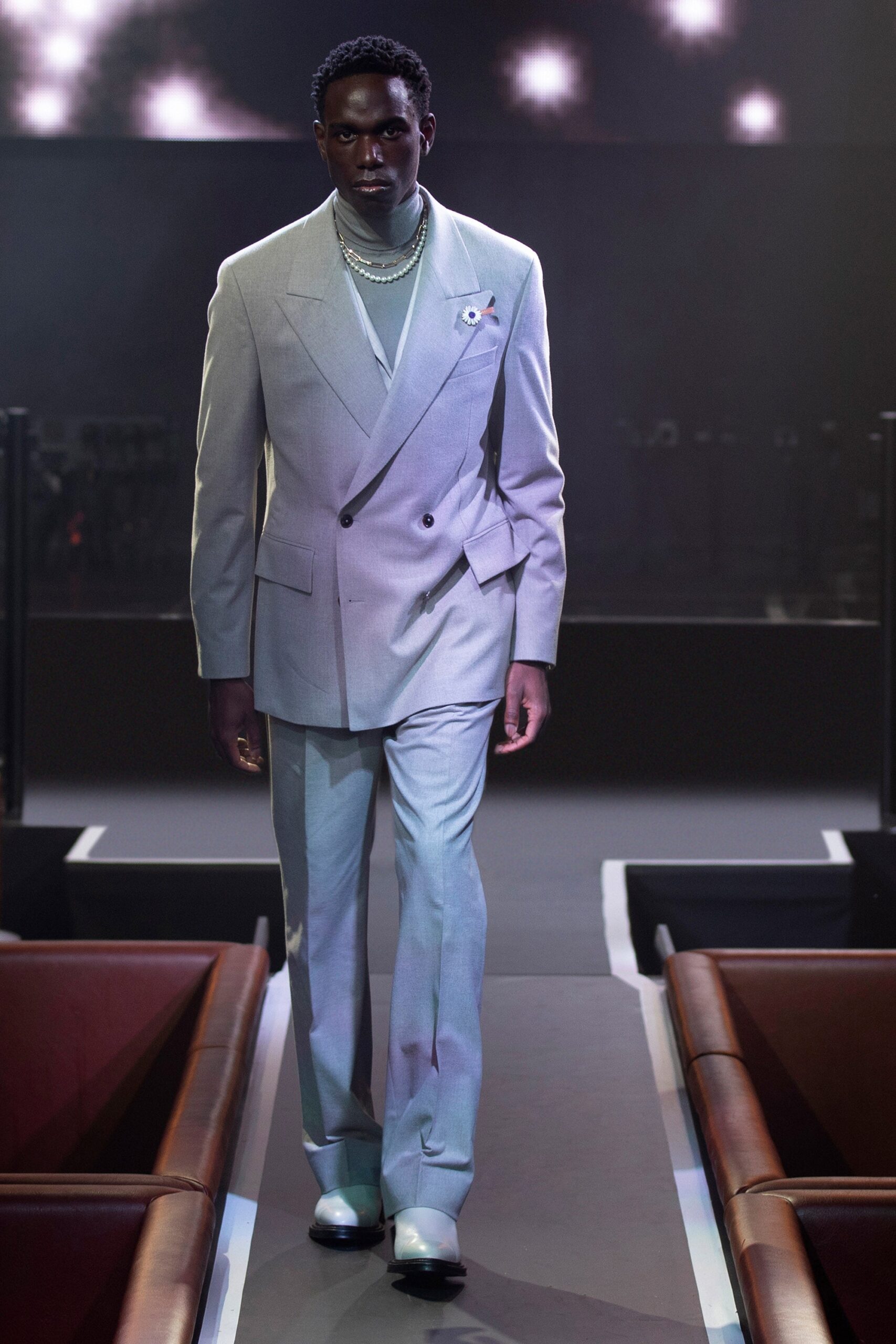 gray tailored suit with shiny shoes