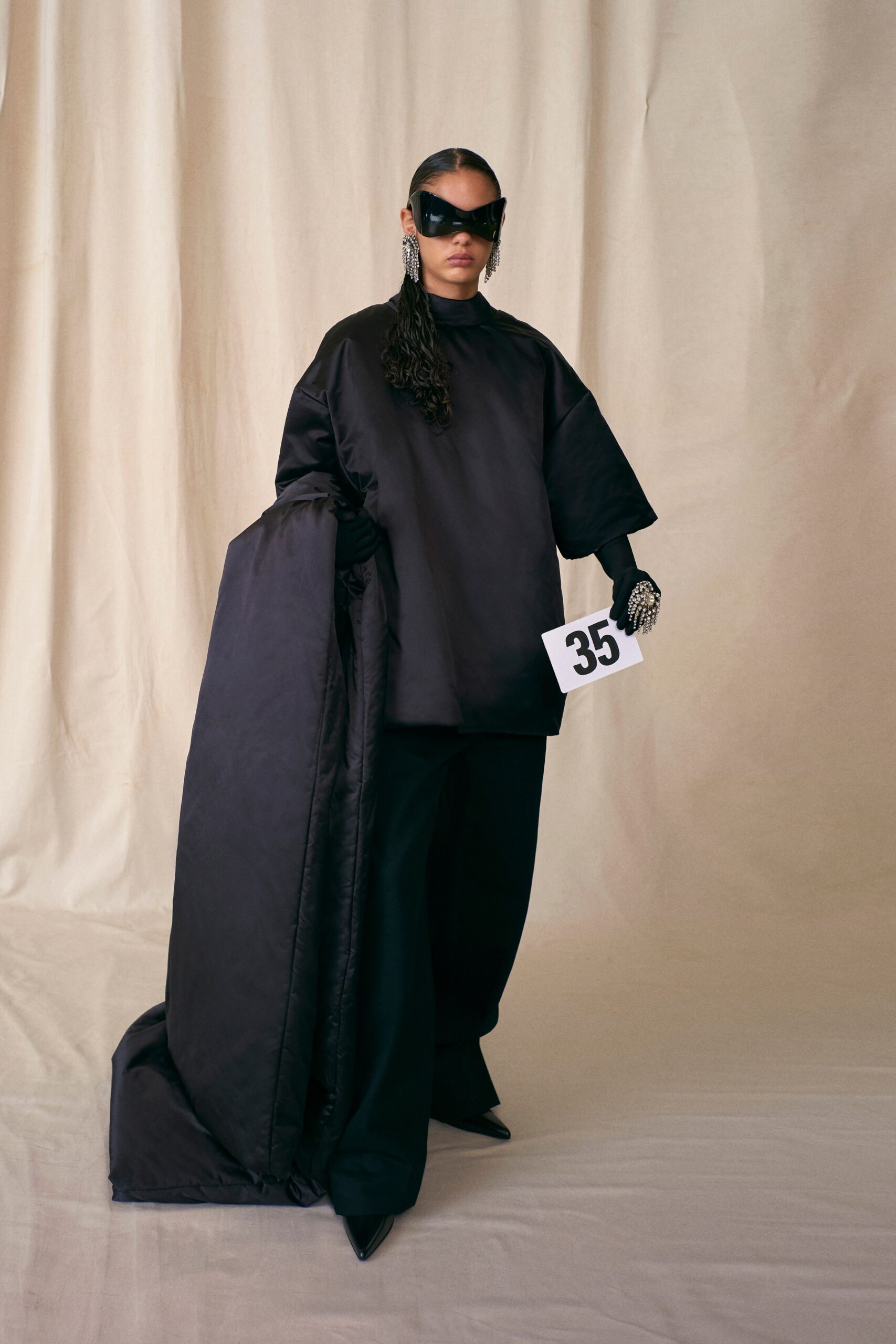 black cotton structured zippered cape