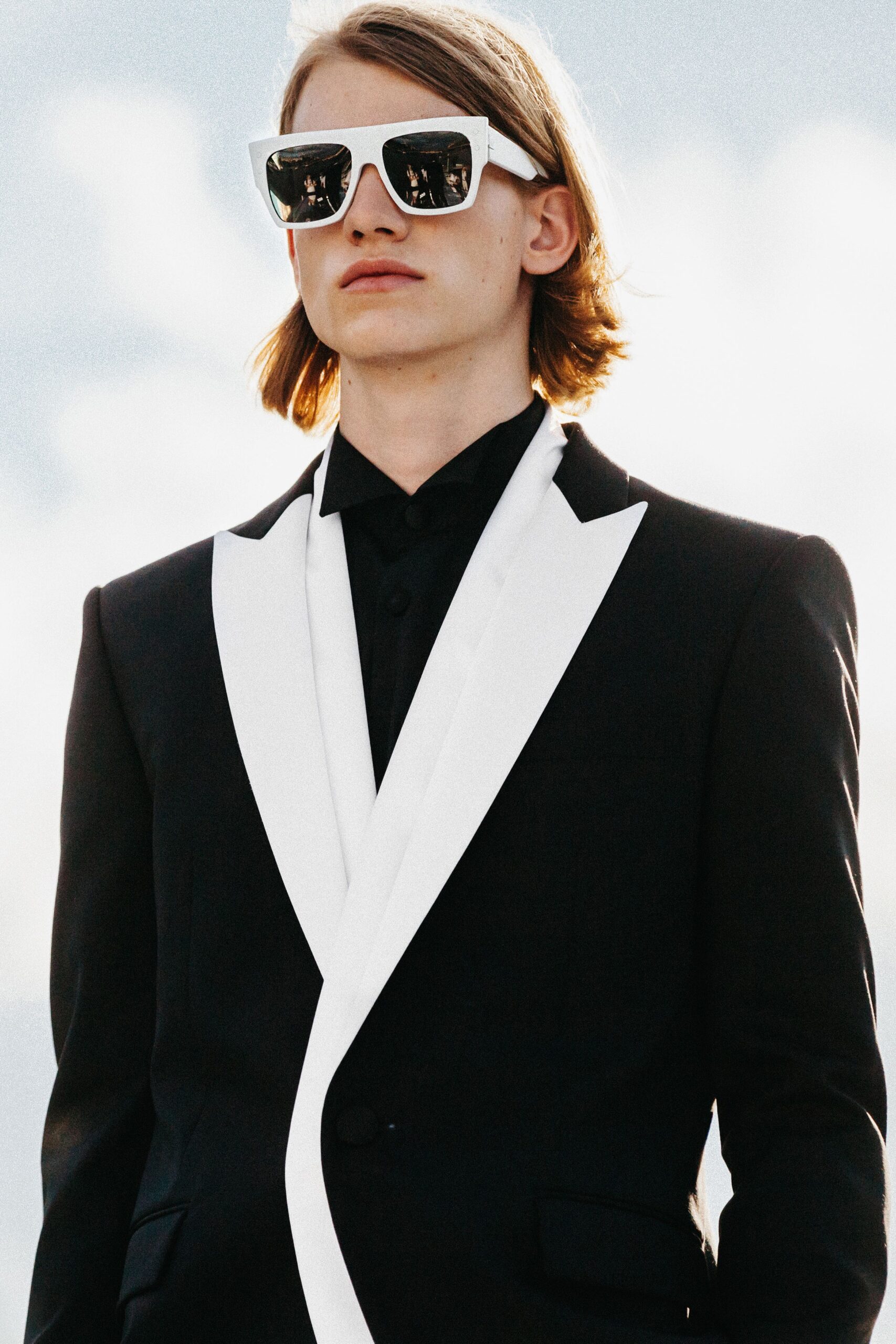 black and white tailored suit