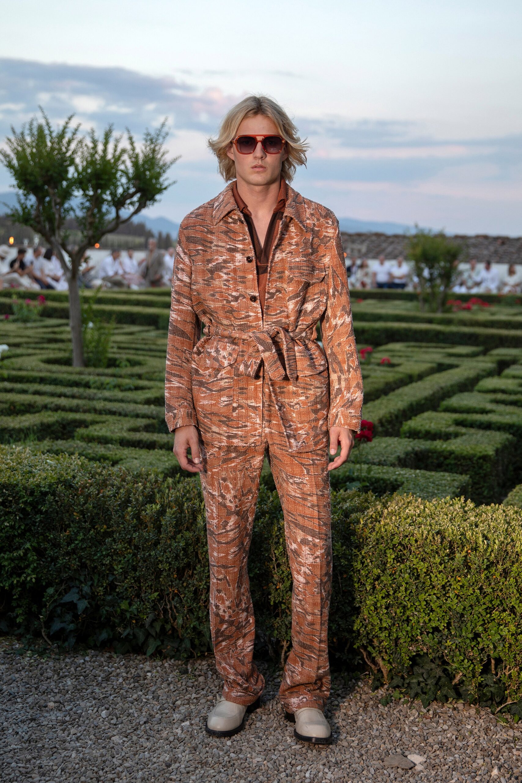 brown cotton fitted jacket and pants
