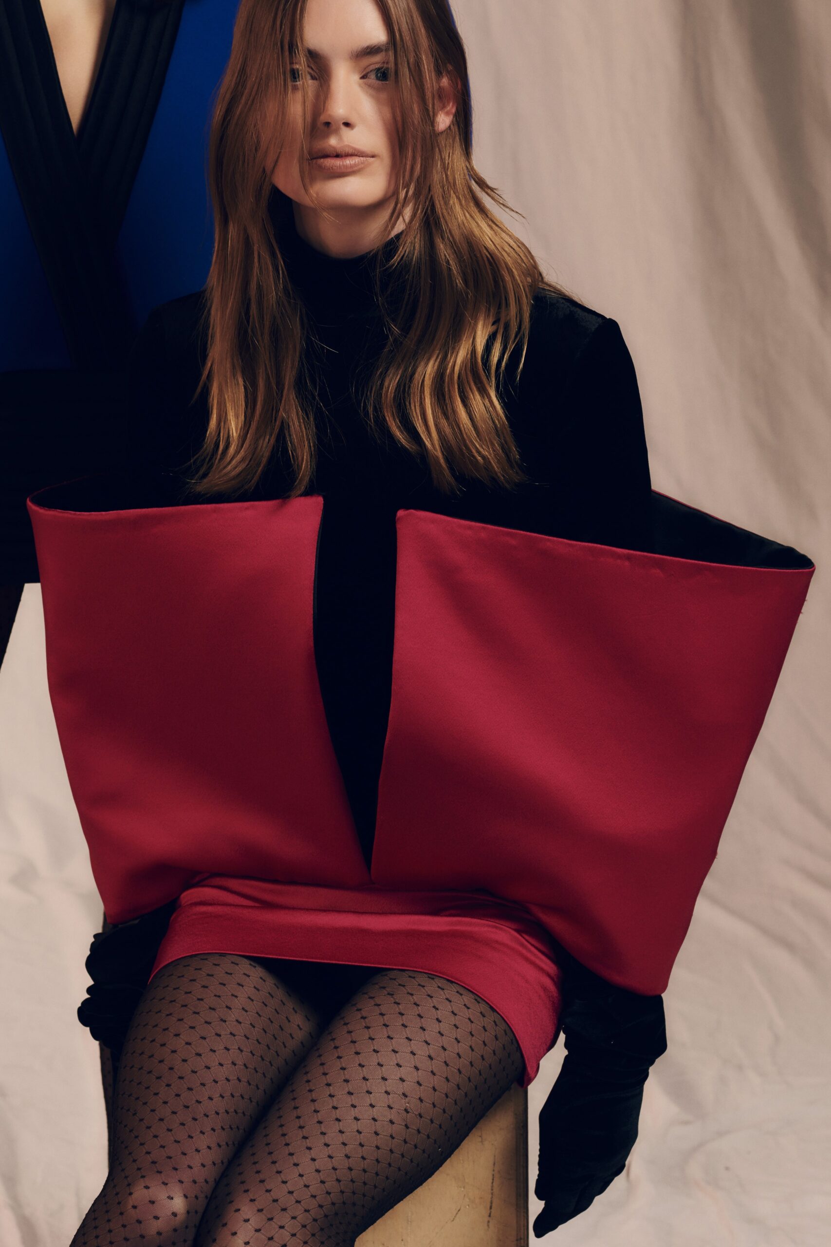 red mini dress with black jacket