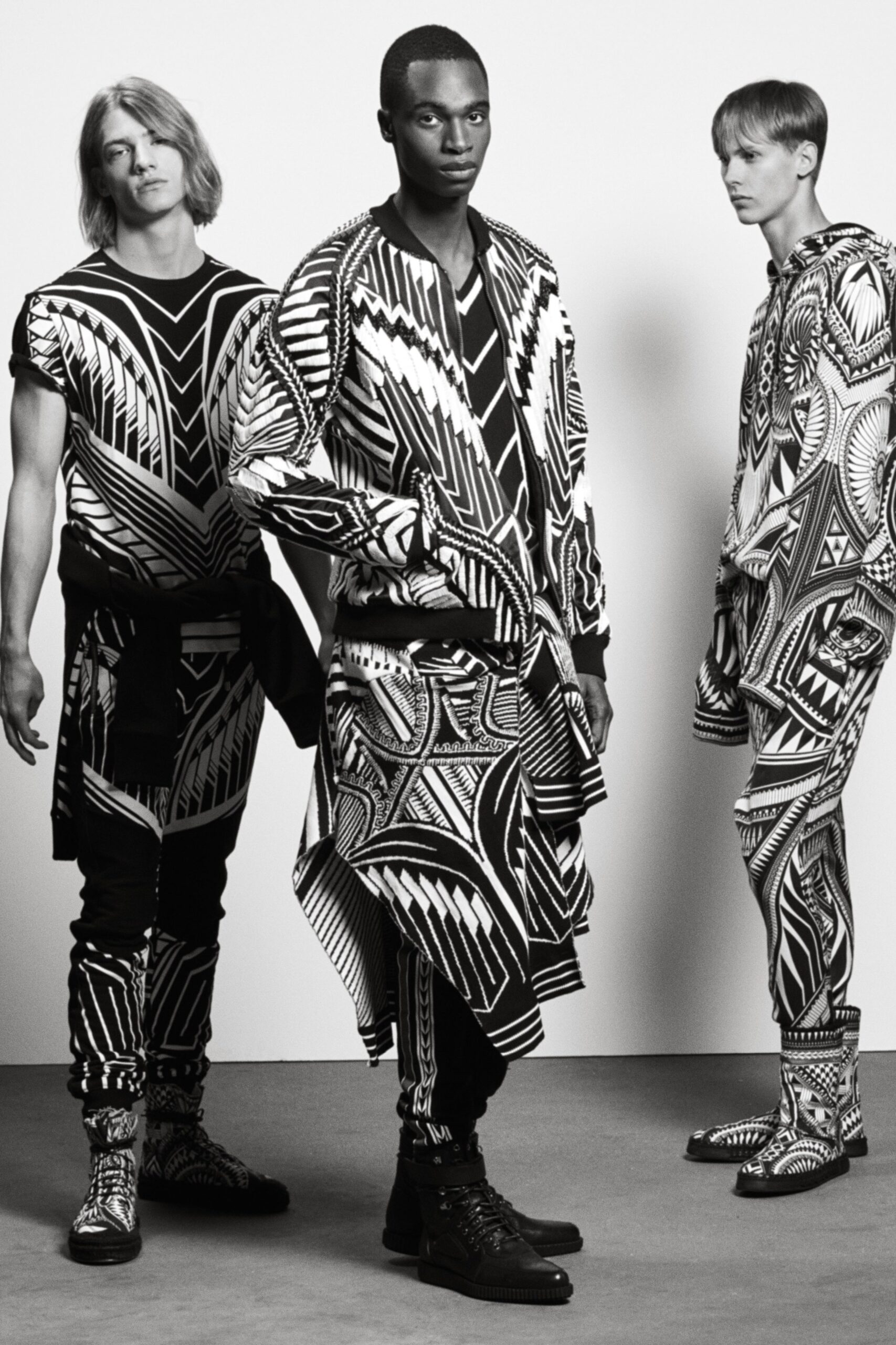 black and white printed jacket and pants
