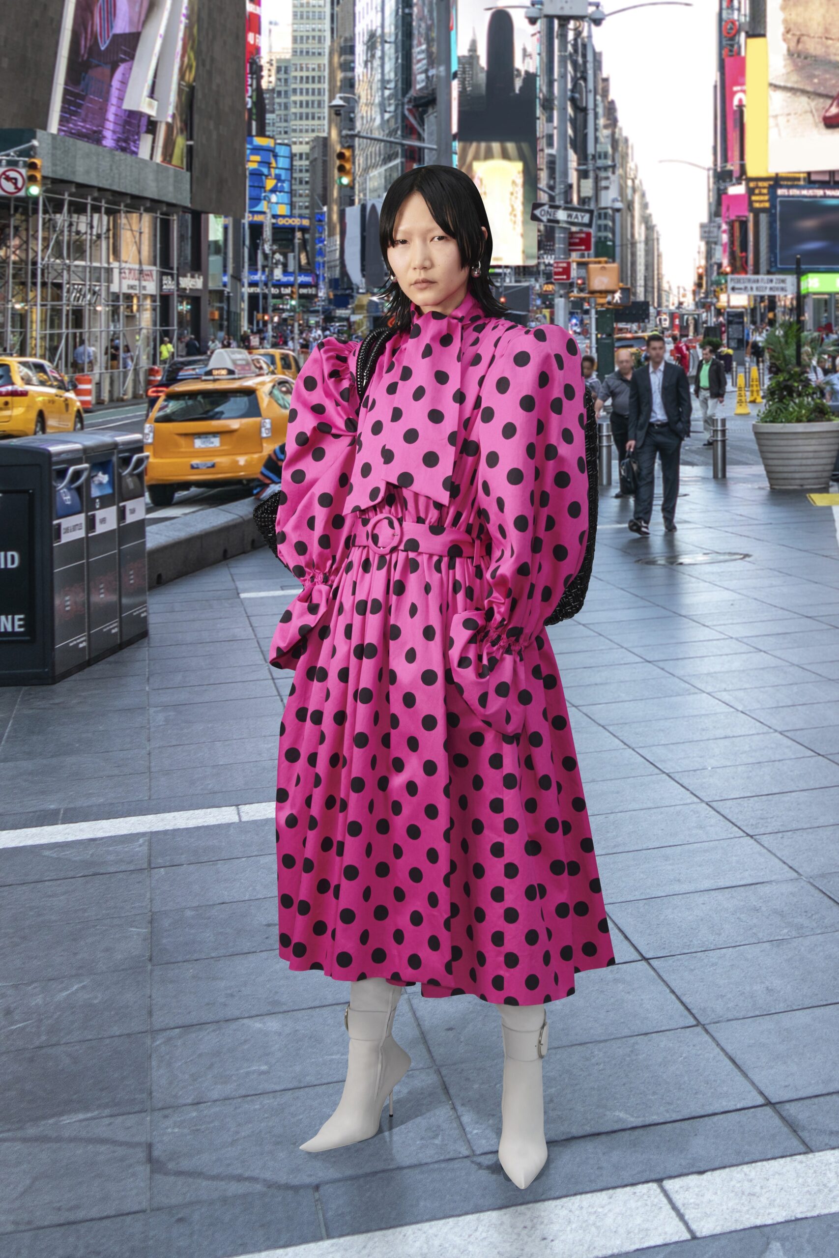 pink polka-dot midi dress