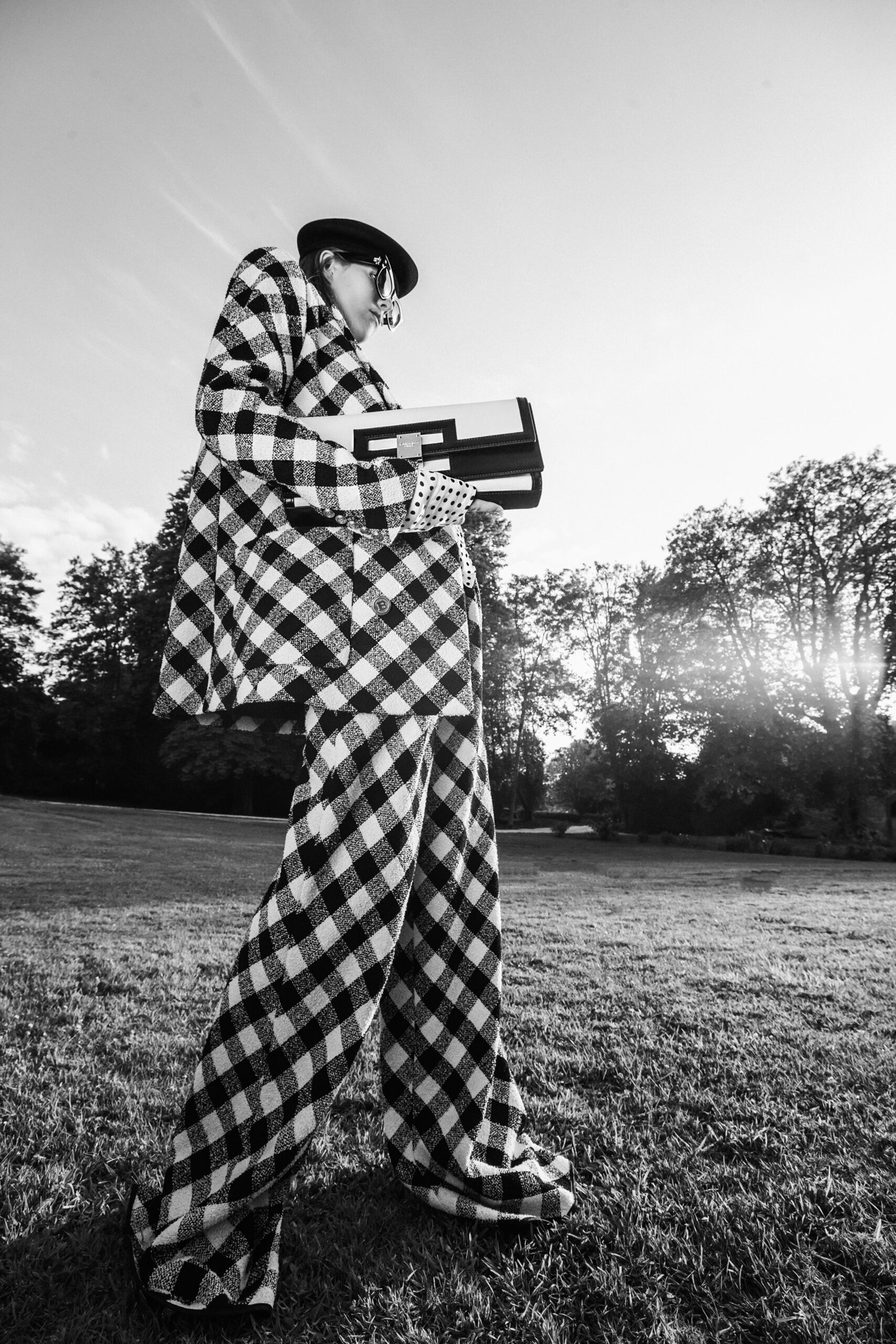 black and white checked blazer and pants