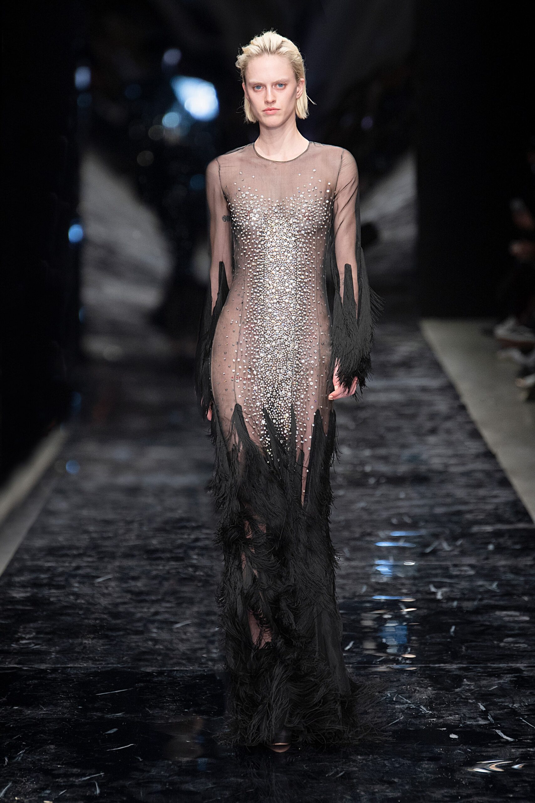 black sheer sequined gown