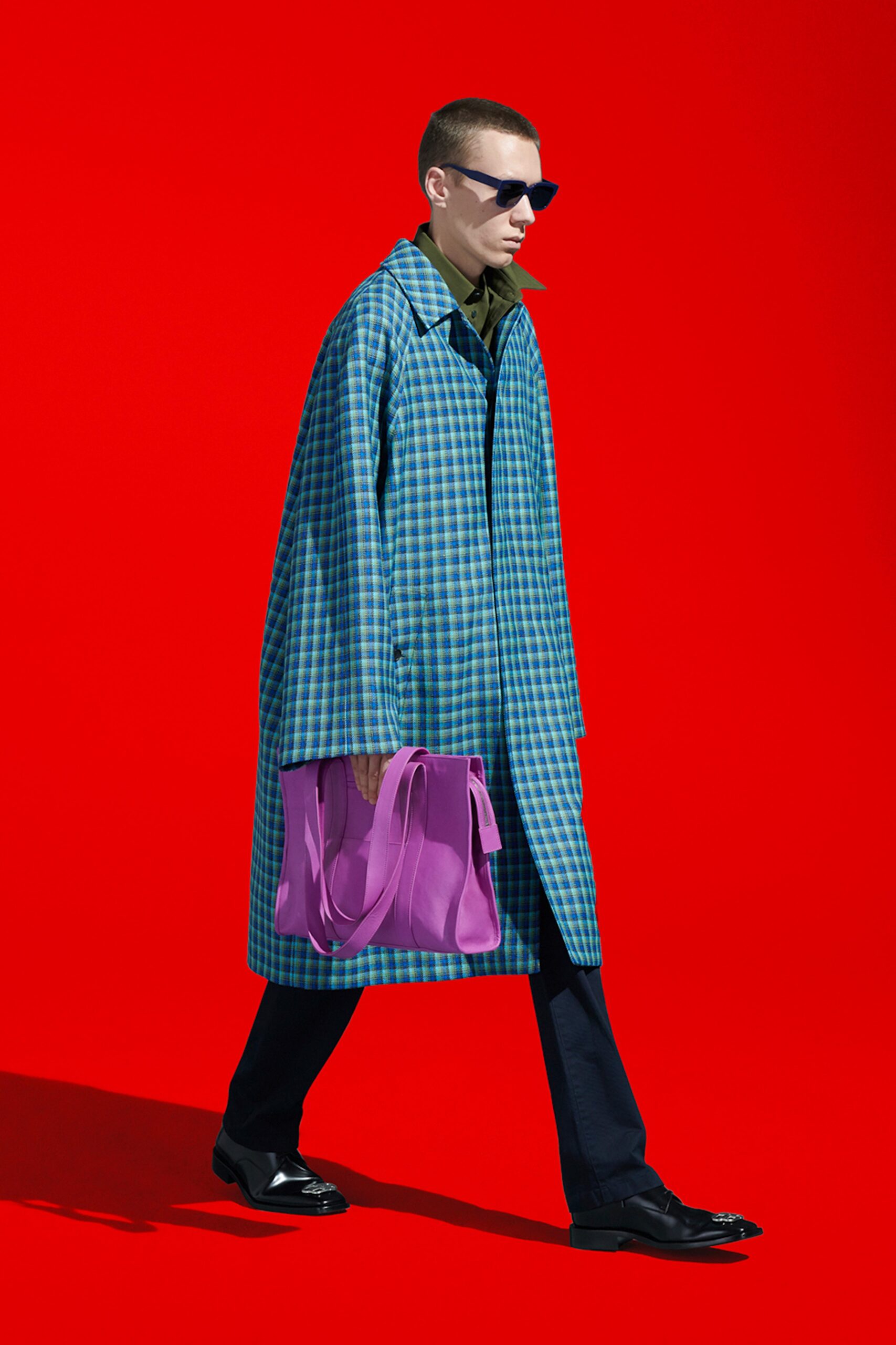 blue green checked coat