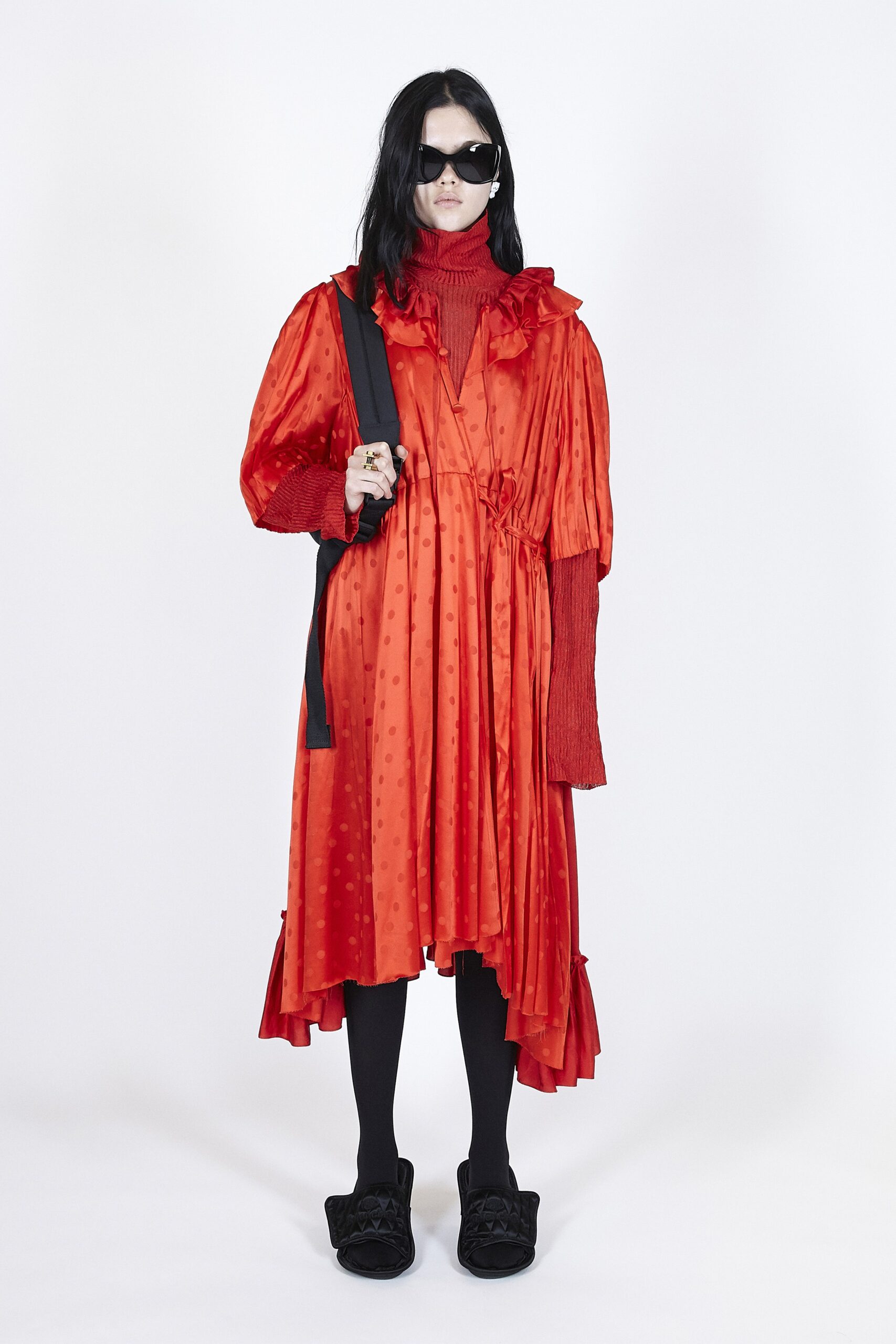 red silk relaxed midi dress
