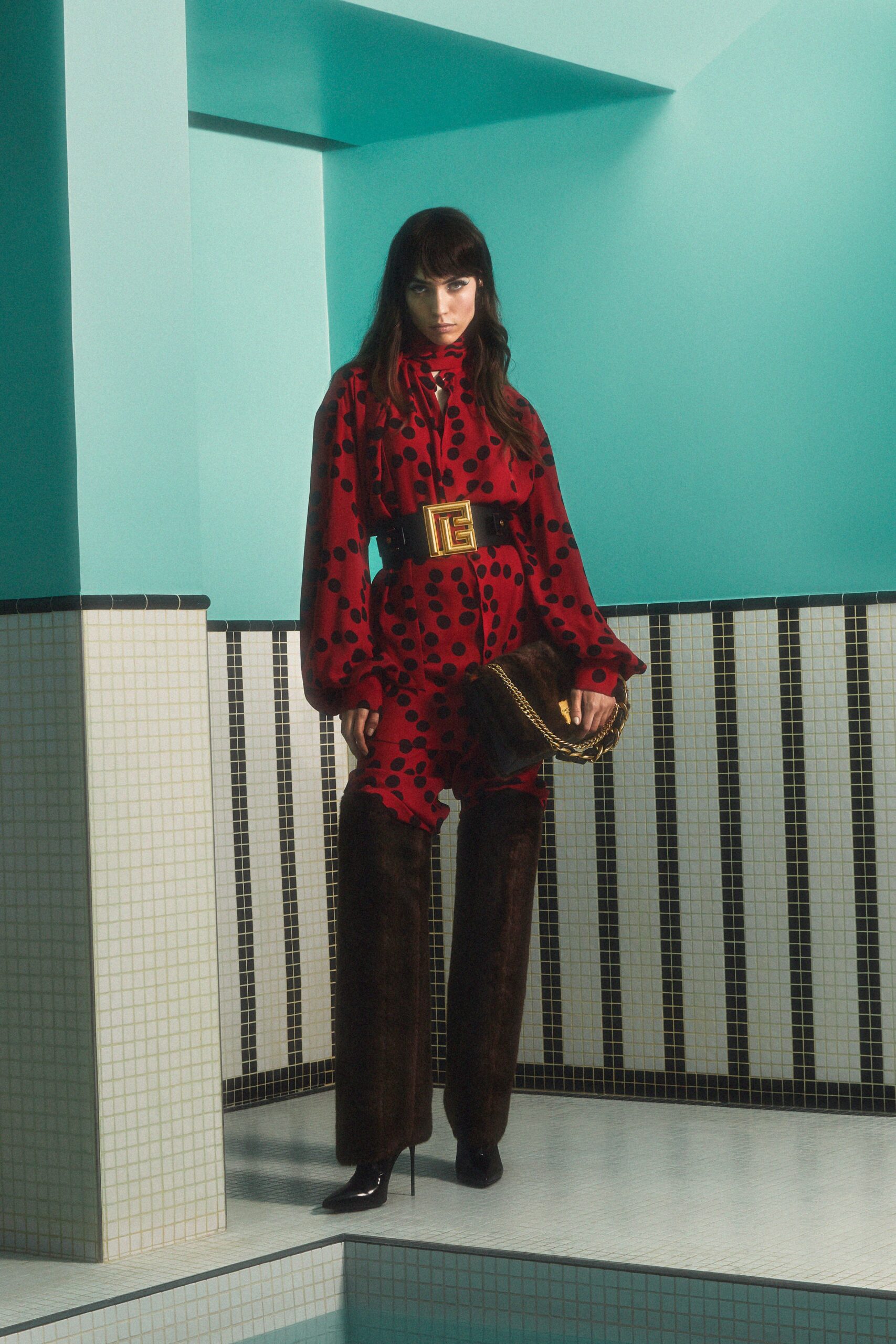 brown suede fitted straight-leg pants