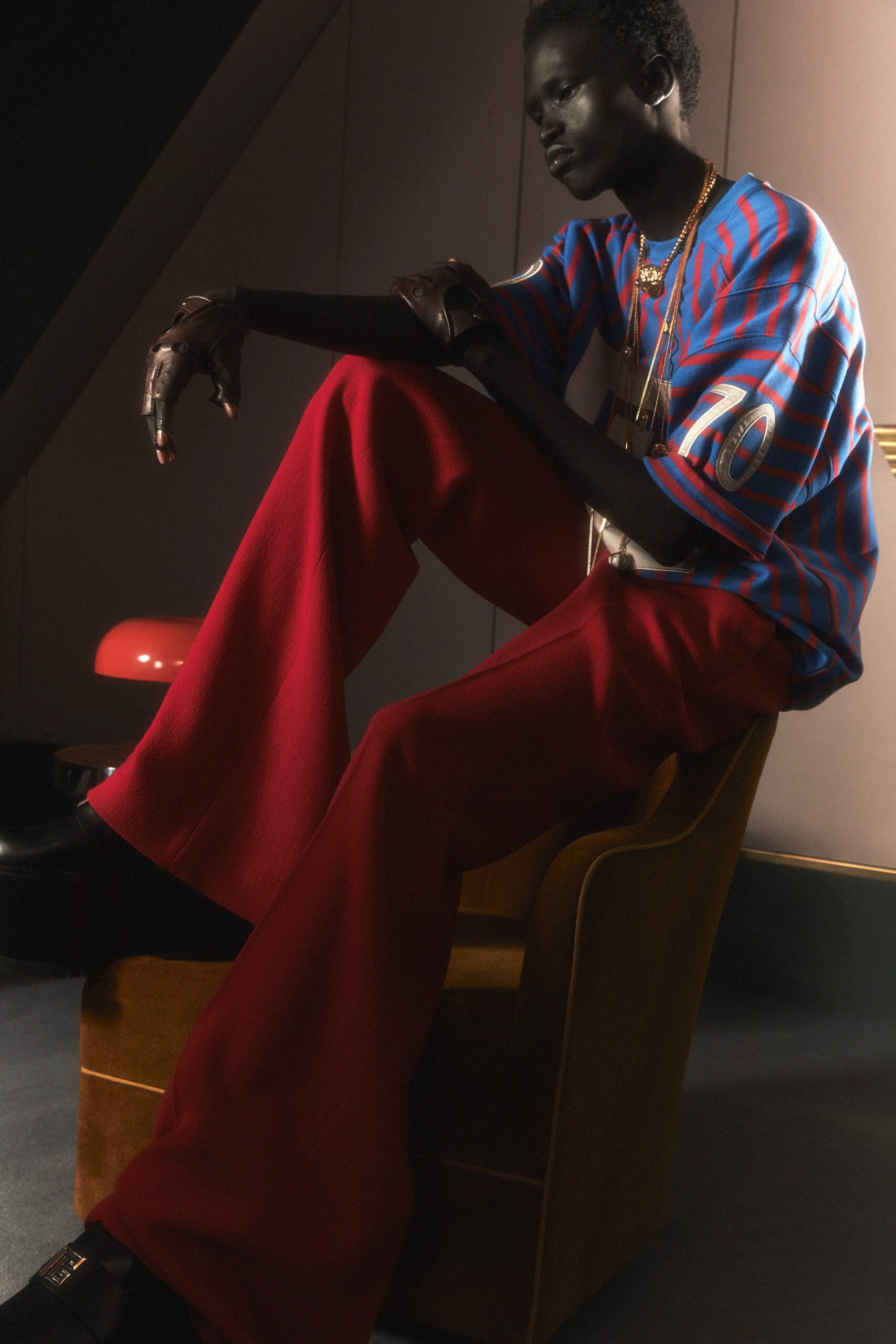 striped relaxed top with wide-leg pants