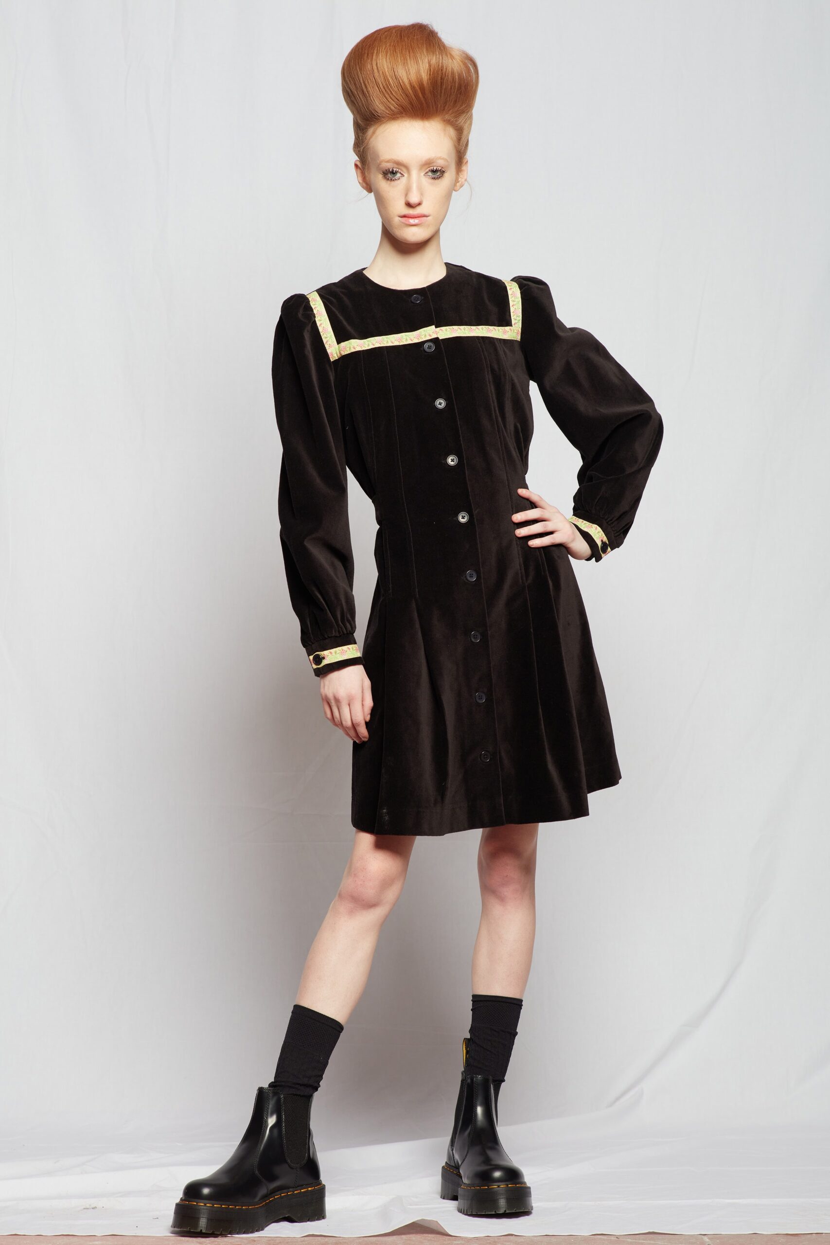 black velvet mini dress with boots
