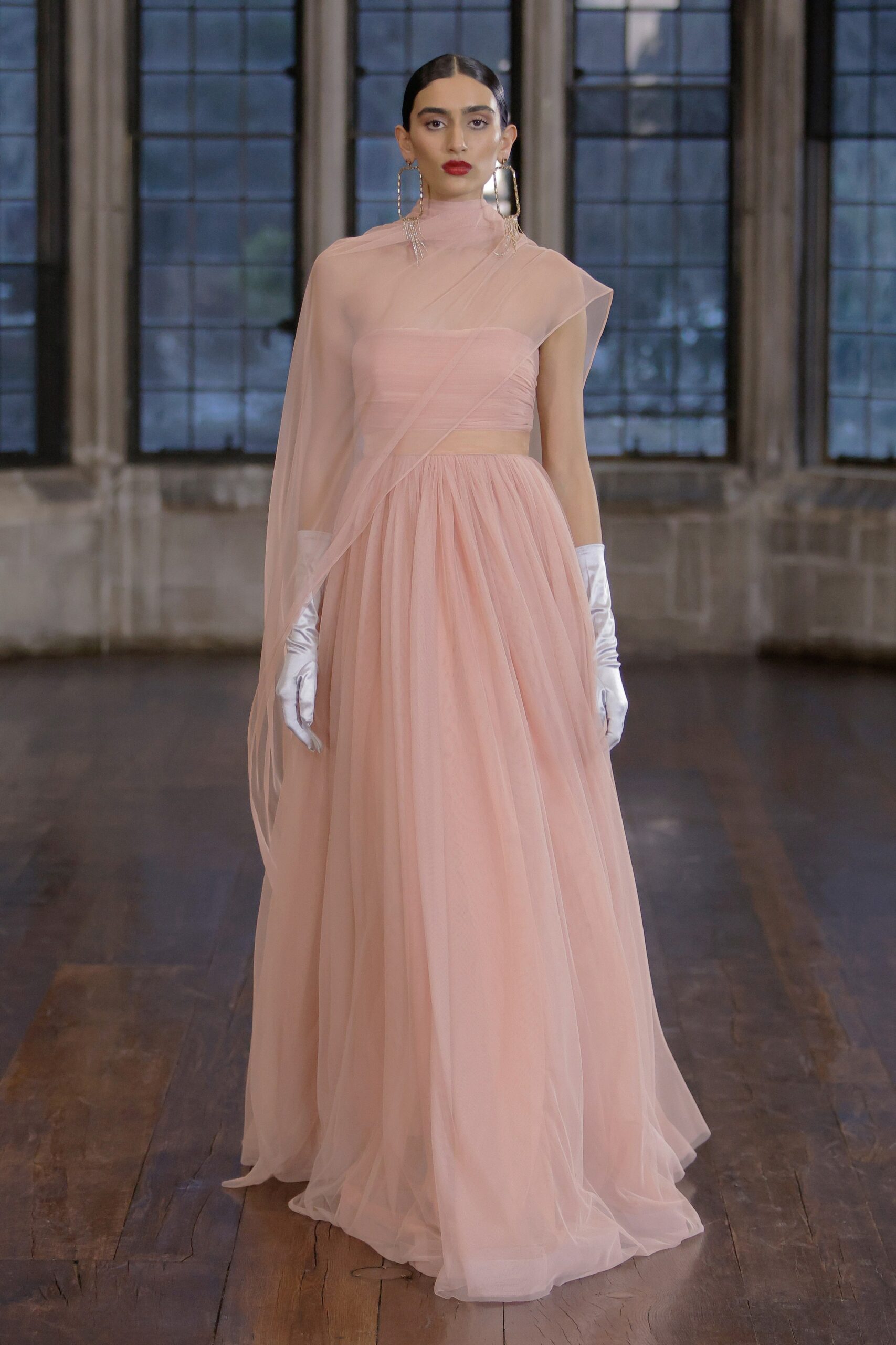 pink tulle fitted gown