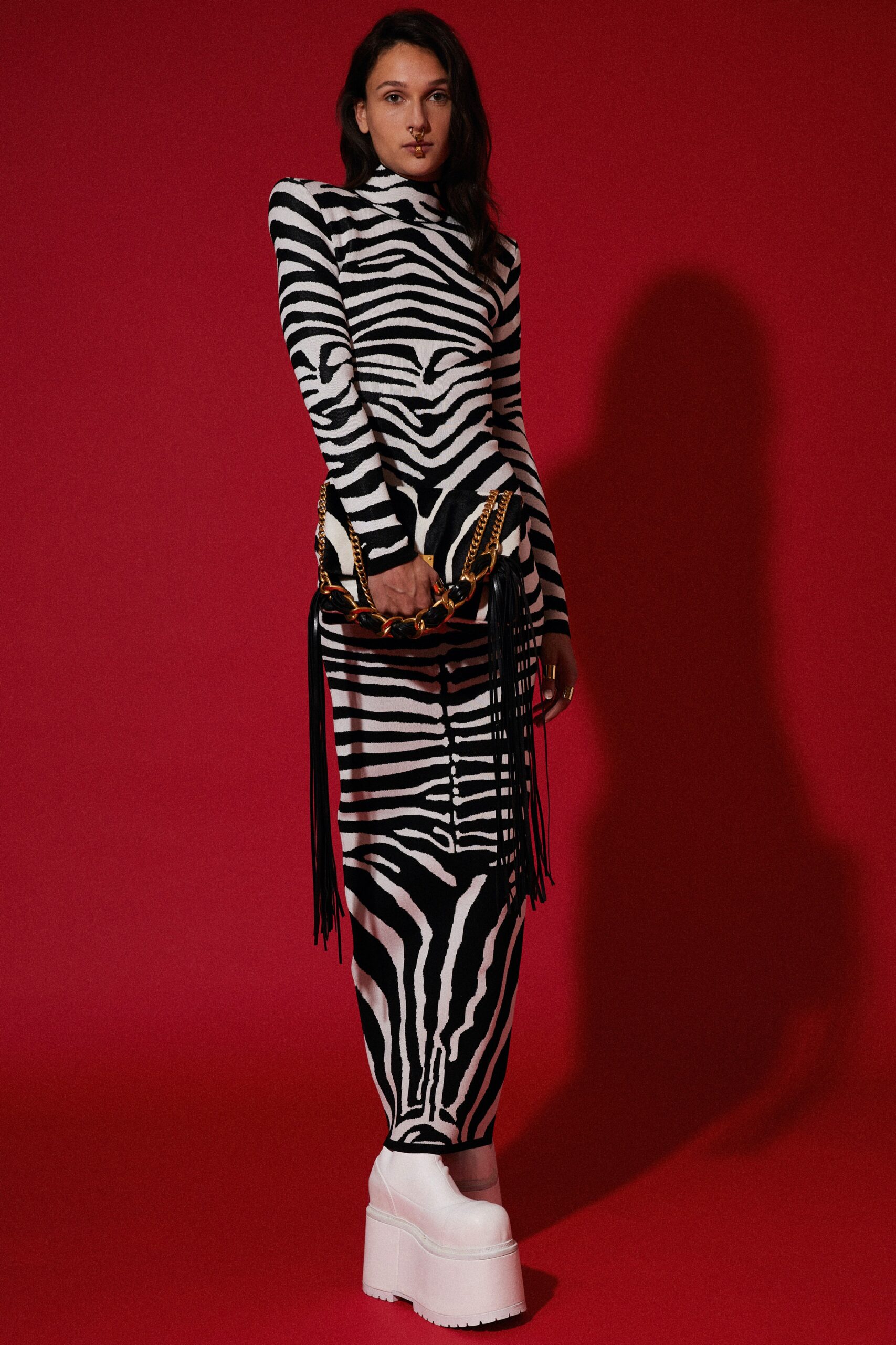 fitted black and white printed dress