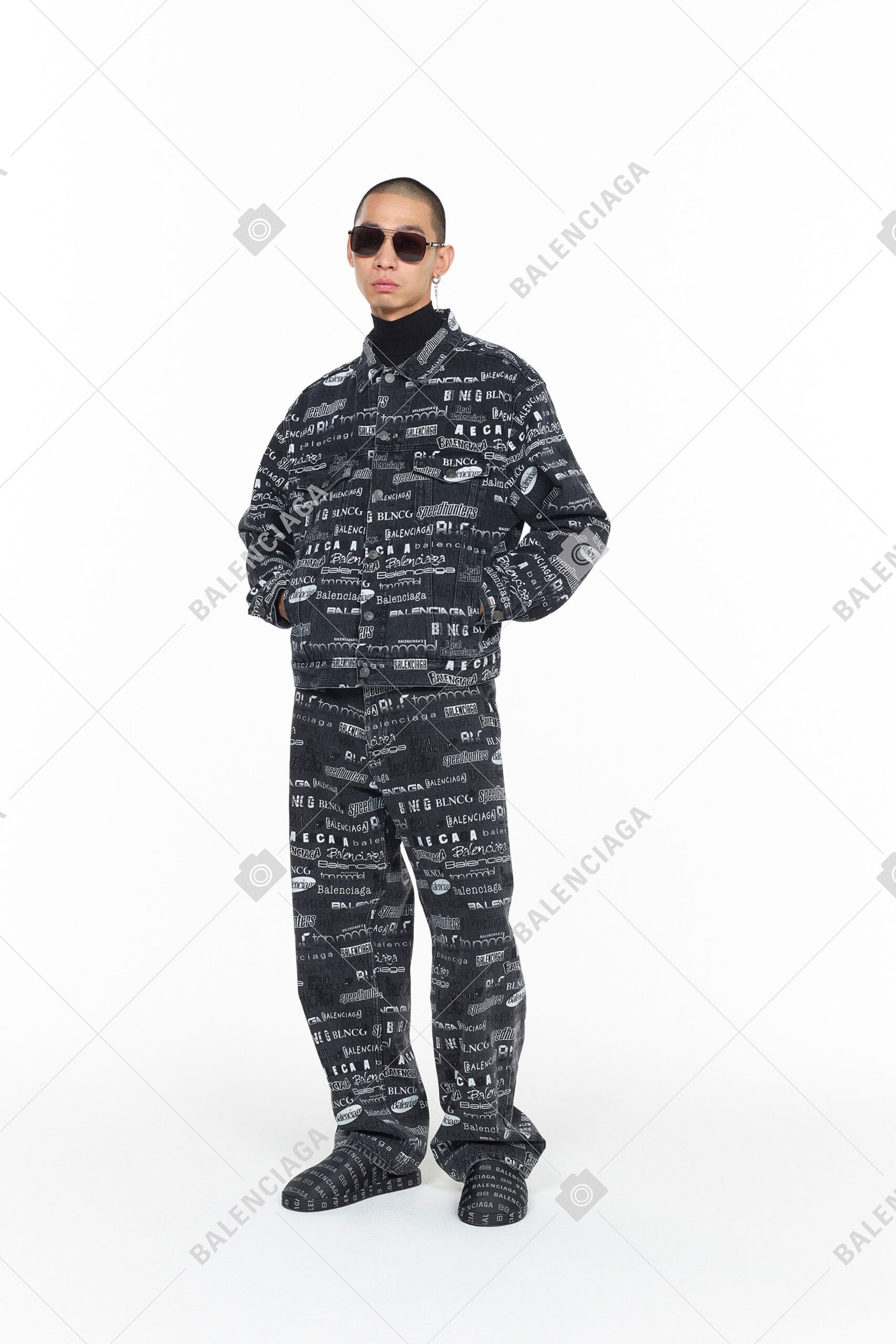 black and white printed jacket and pants