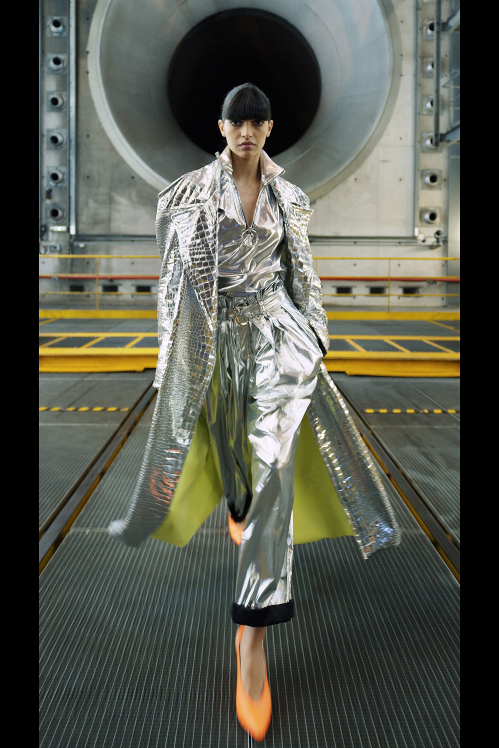 shiny silver vinyl coat and pants