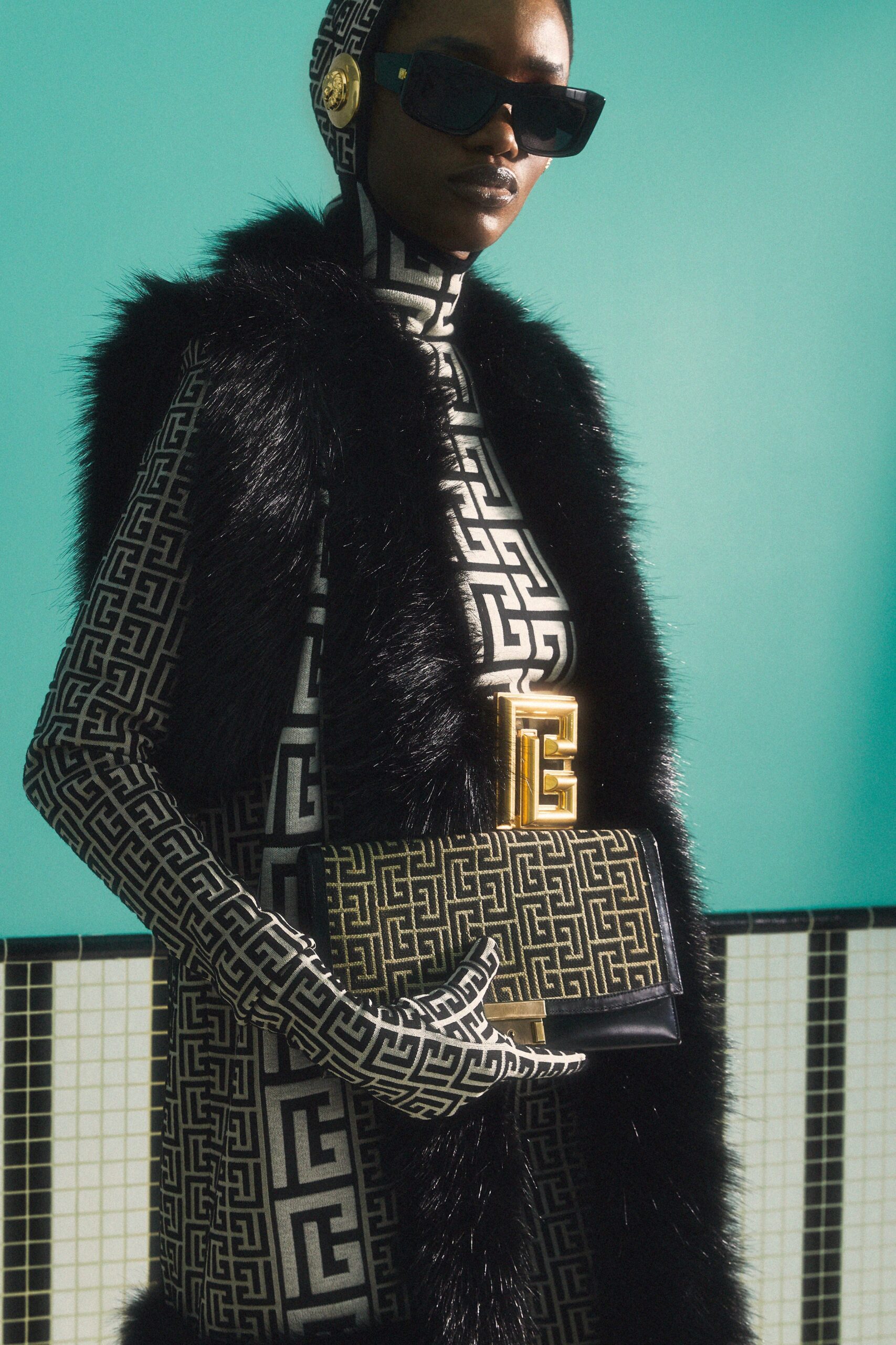 black and white printed catsuit