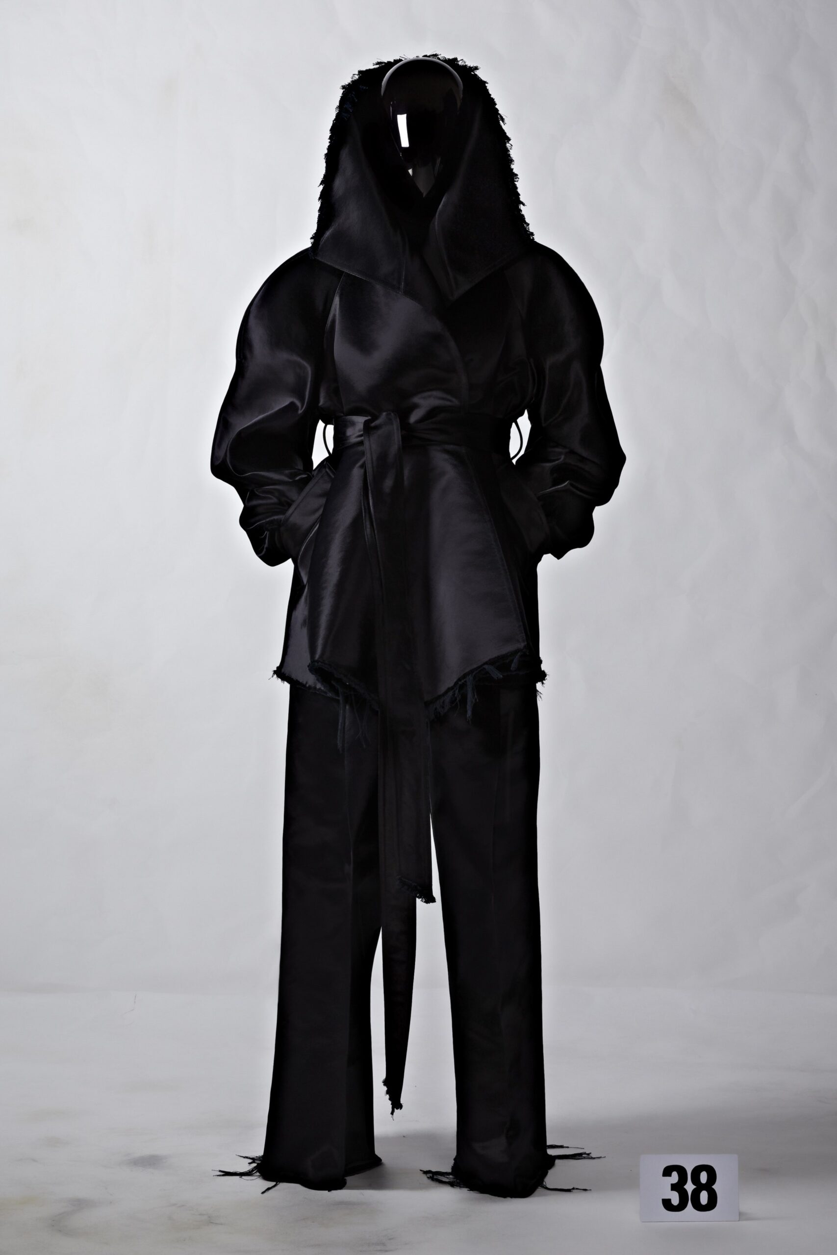 black silk fitted jacket and pants