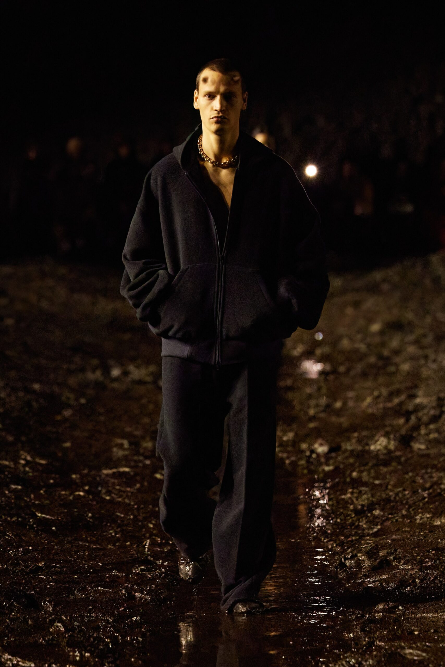 black oversized jacket and relaxed pants