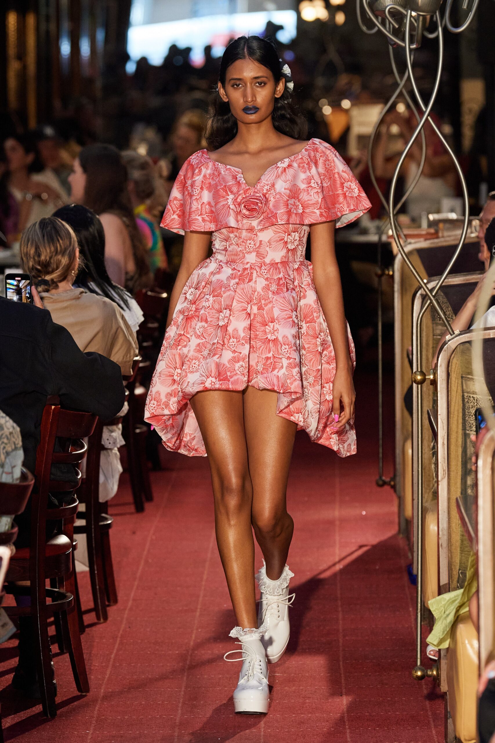 pink ruffled mini dress