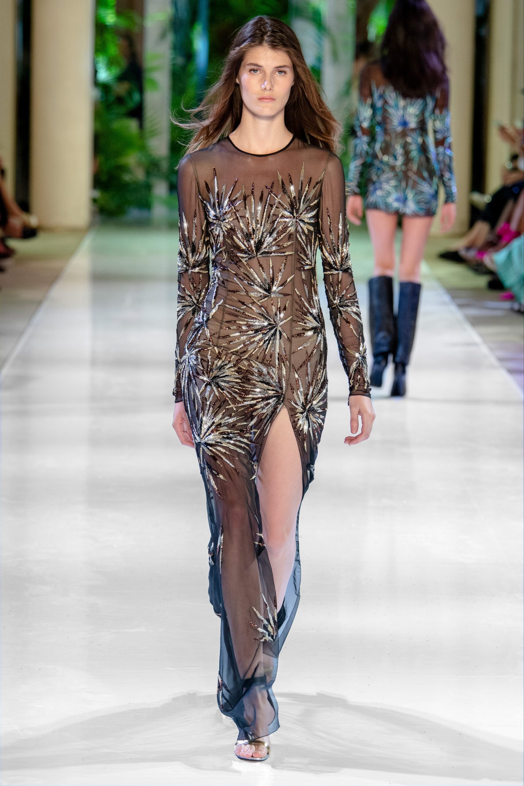 black sheer sequined gown