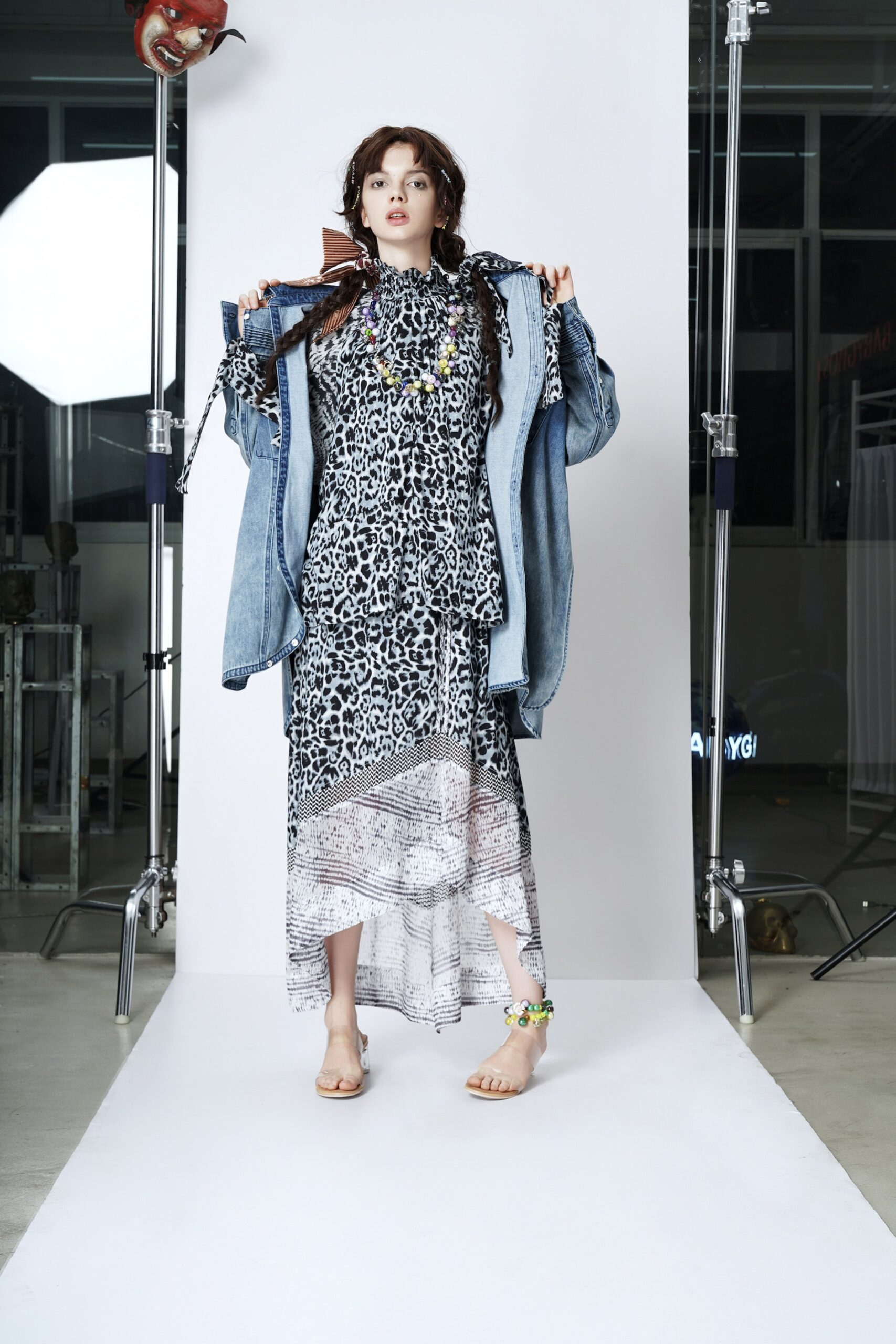 black chiffon sleeveless high-neck fitted floral layered dress