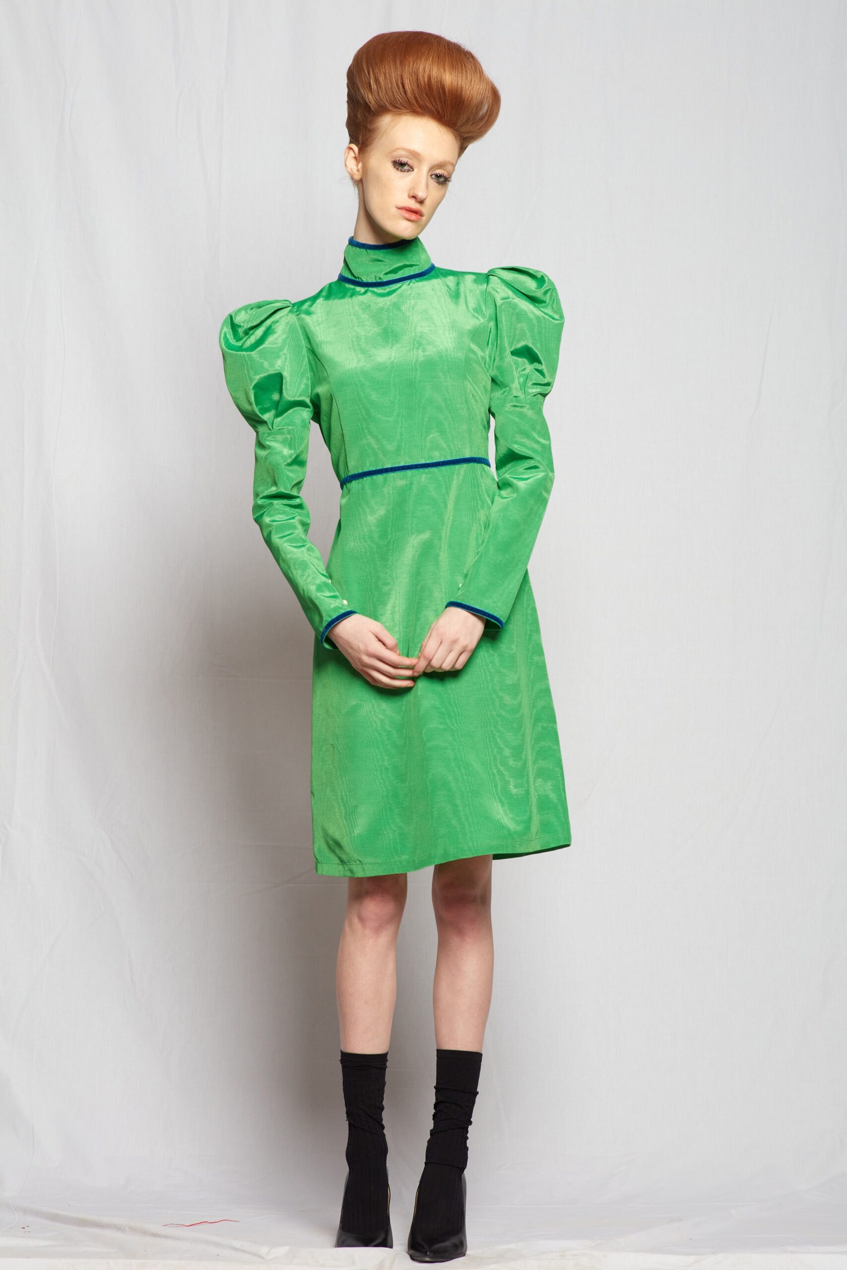 fitted green silk midi dress