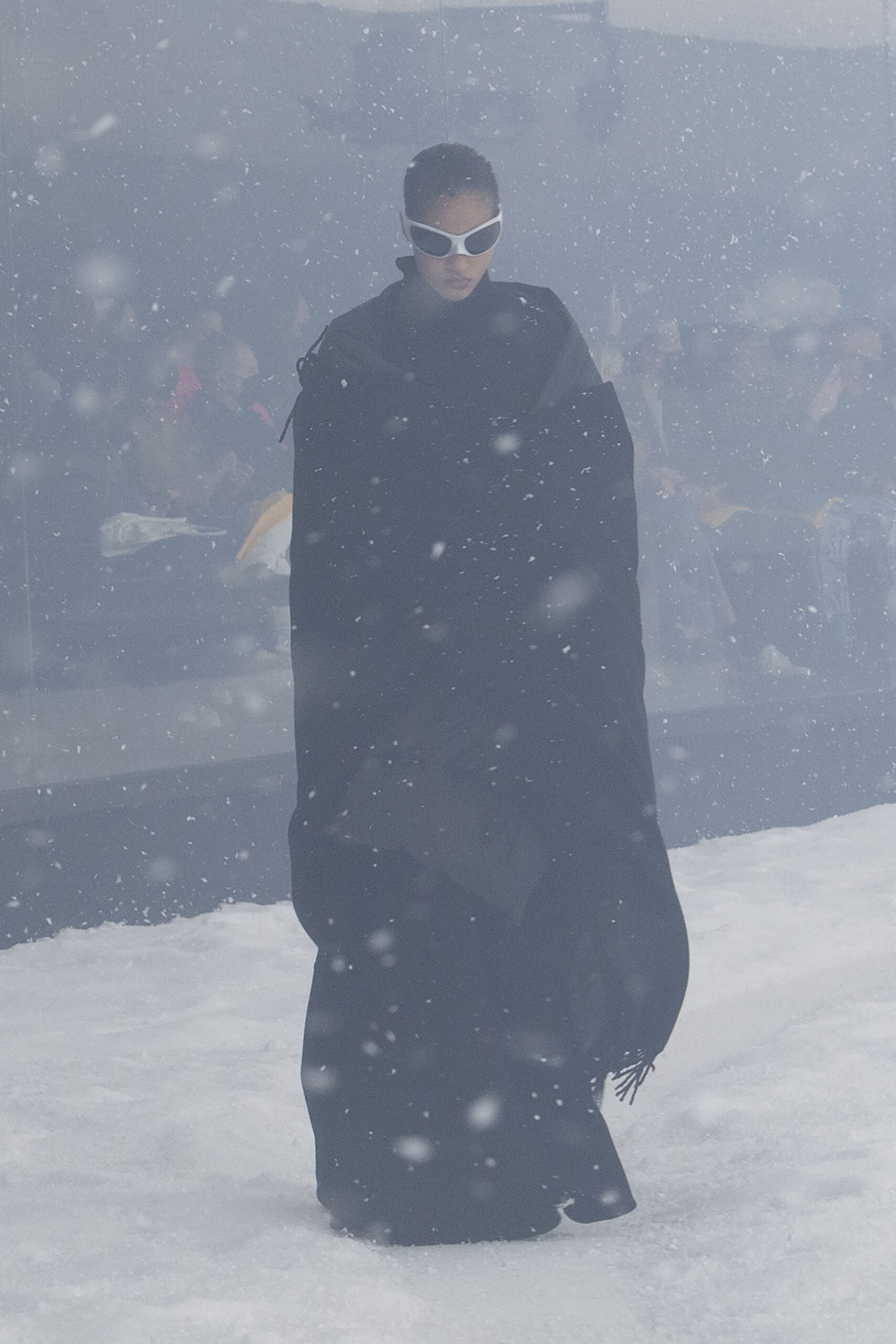 black oversized wool cape