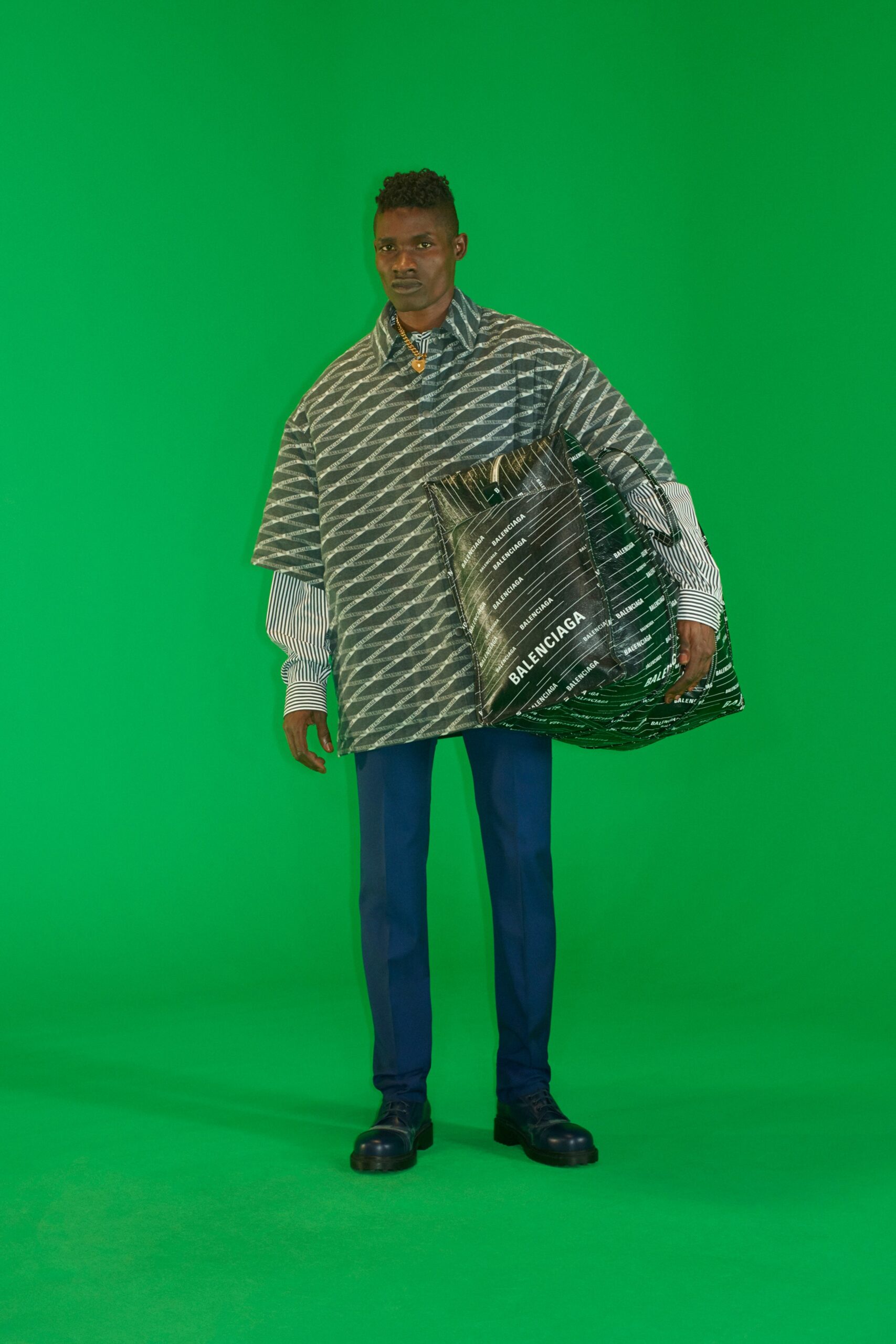 oversized printed jacket with tailored pants