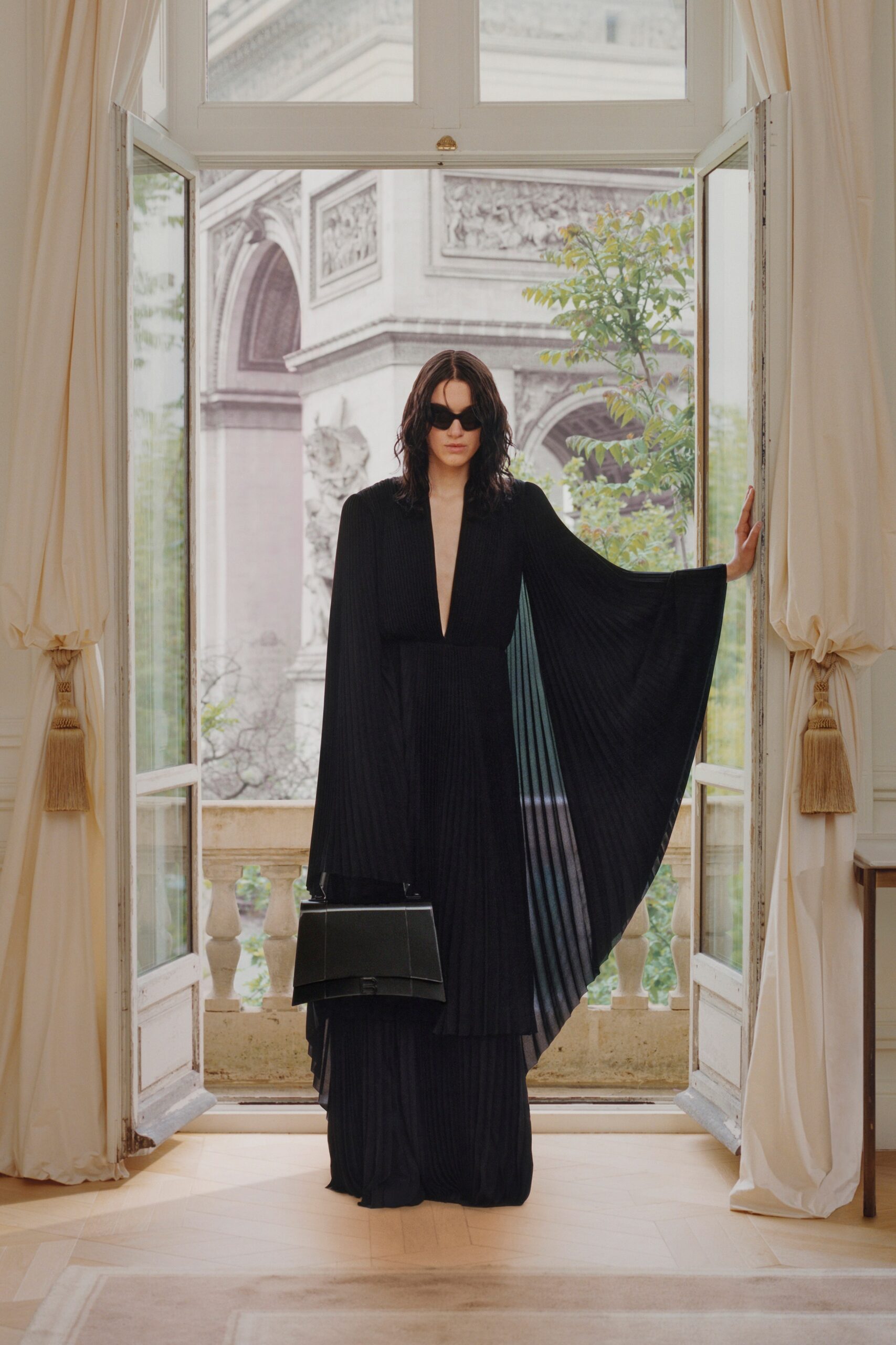 black pleated maxi dress