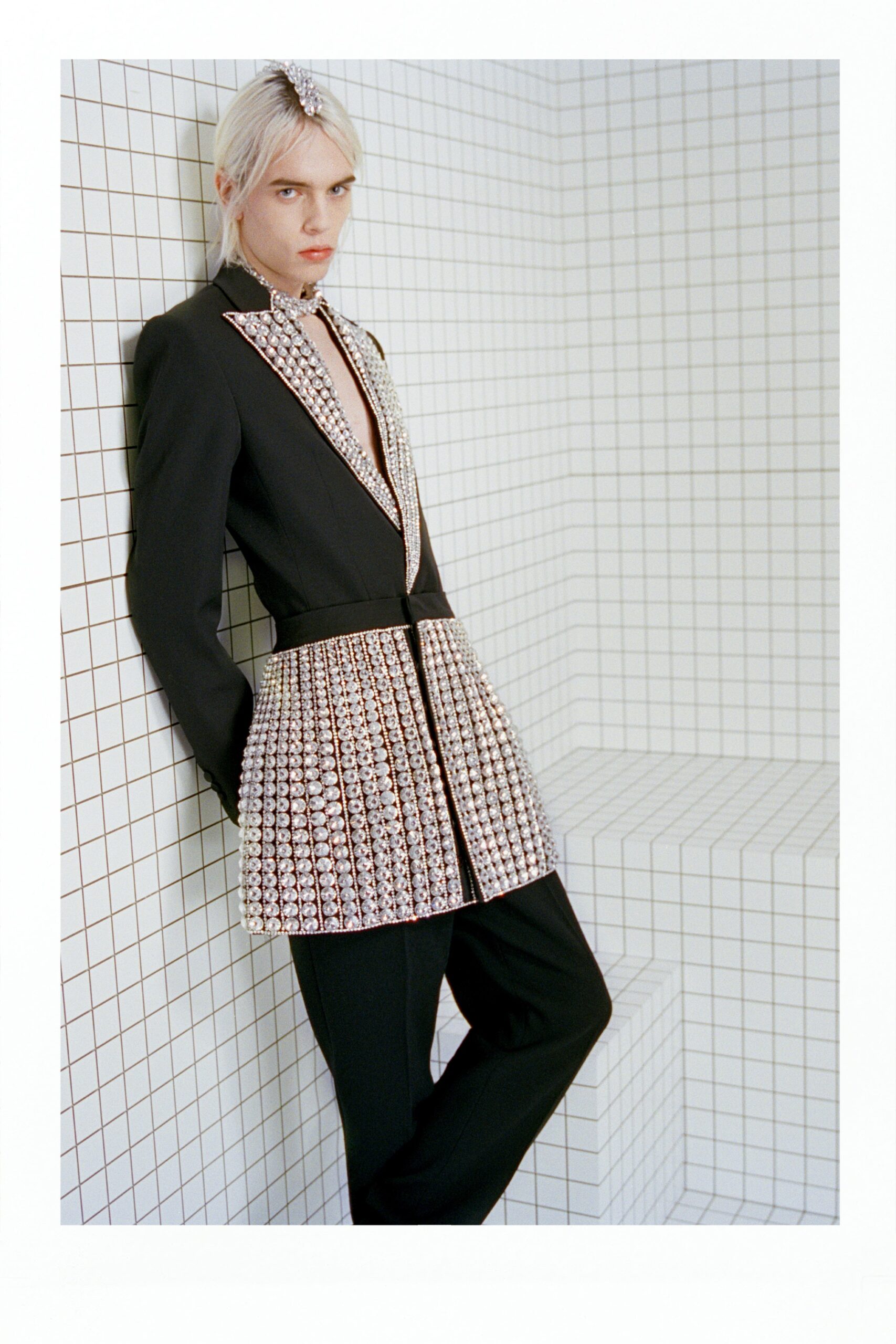 black silk fitted blazer and pants