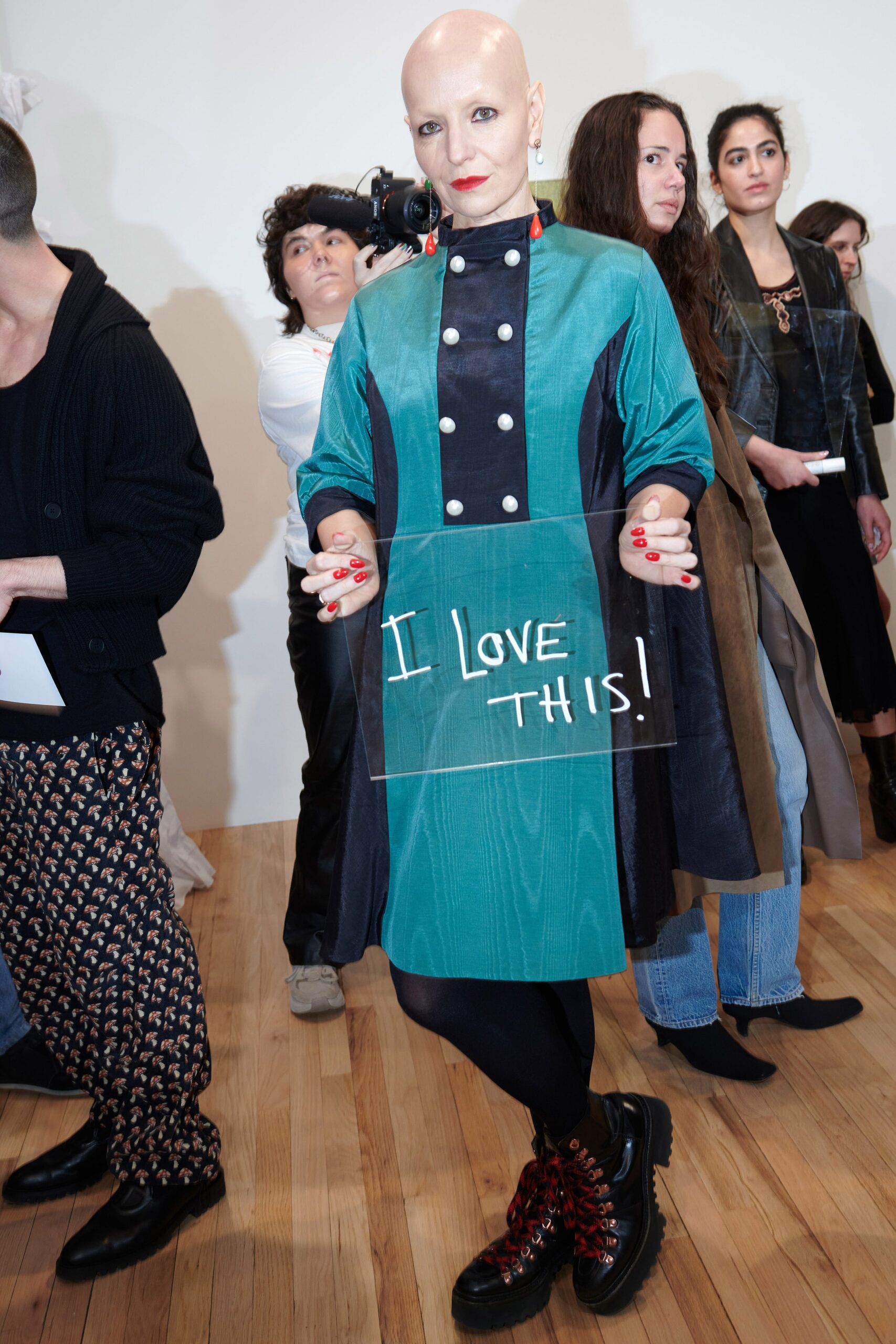 teal midi dress with black boots