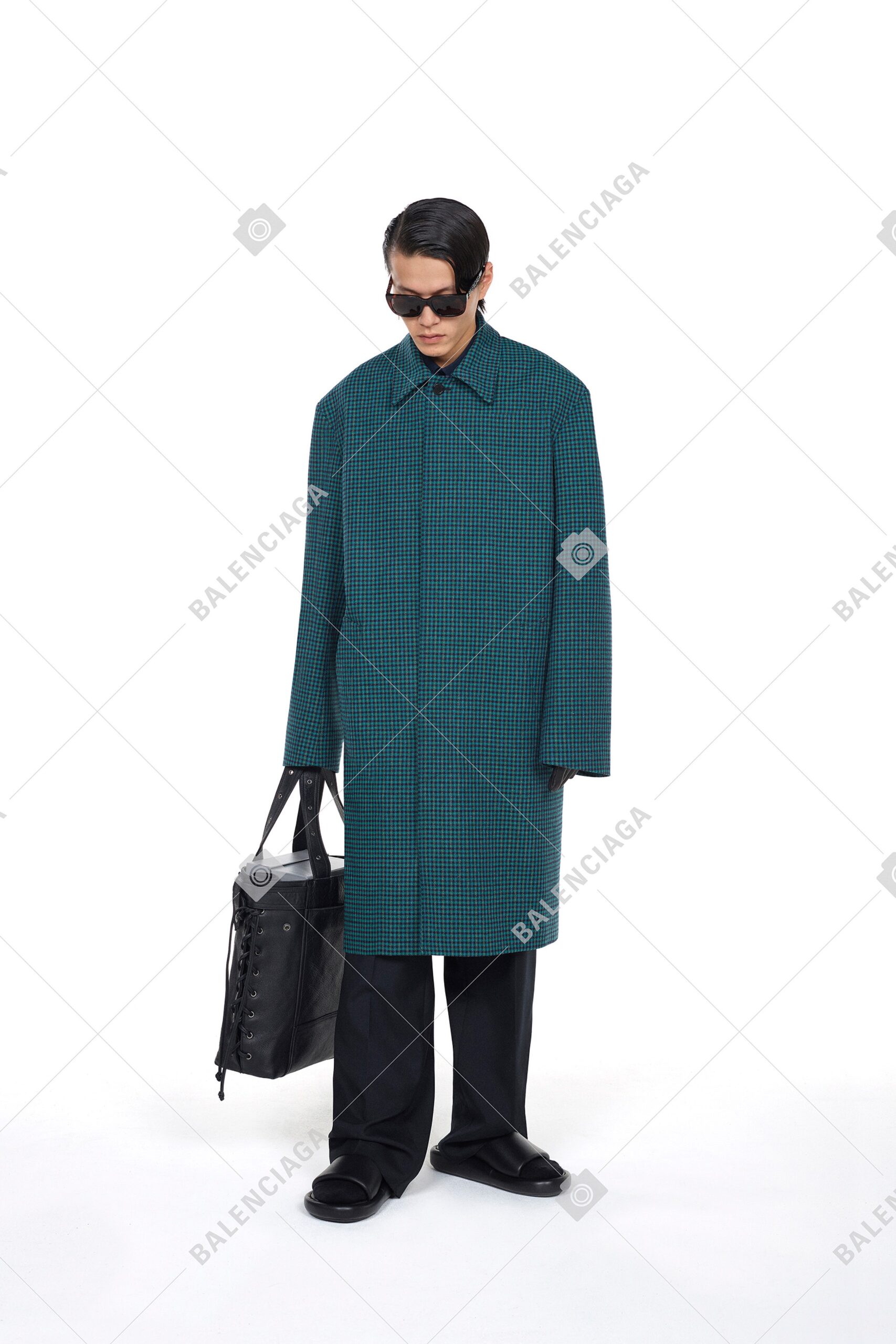 oversized blue checked coat