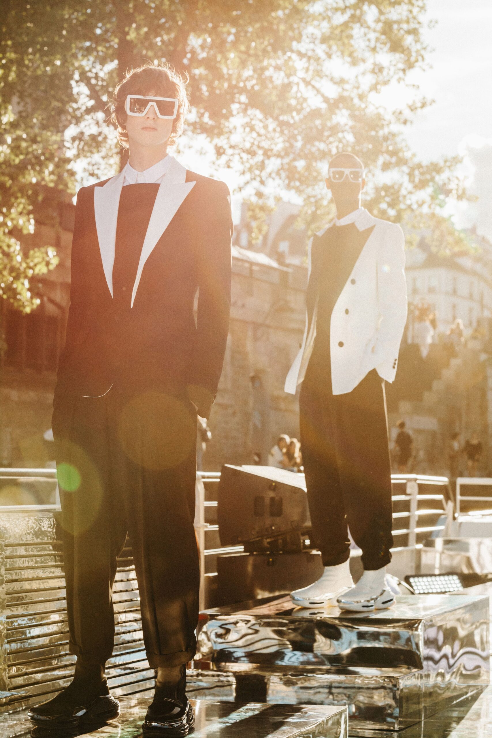 black and white tailored suit